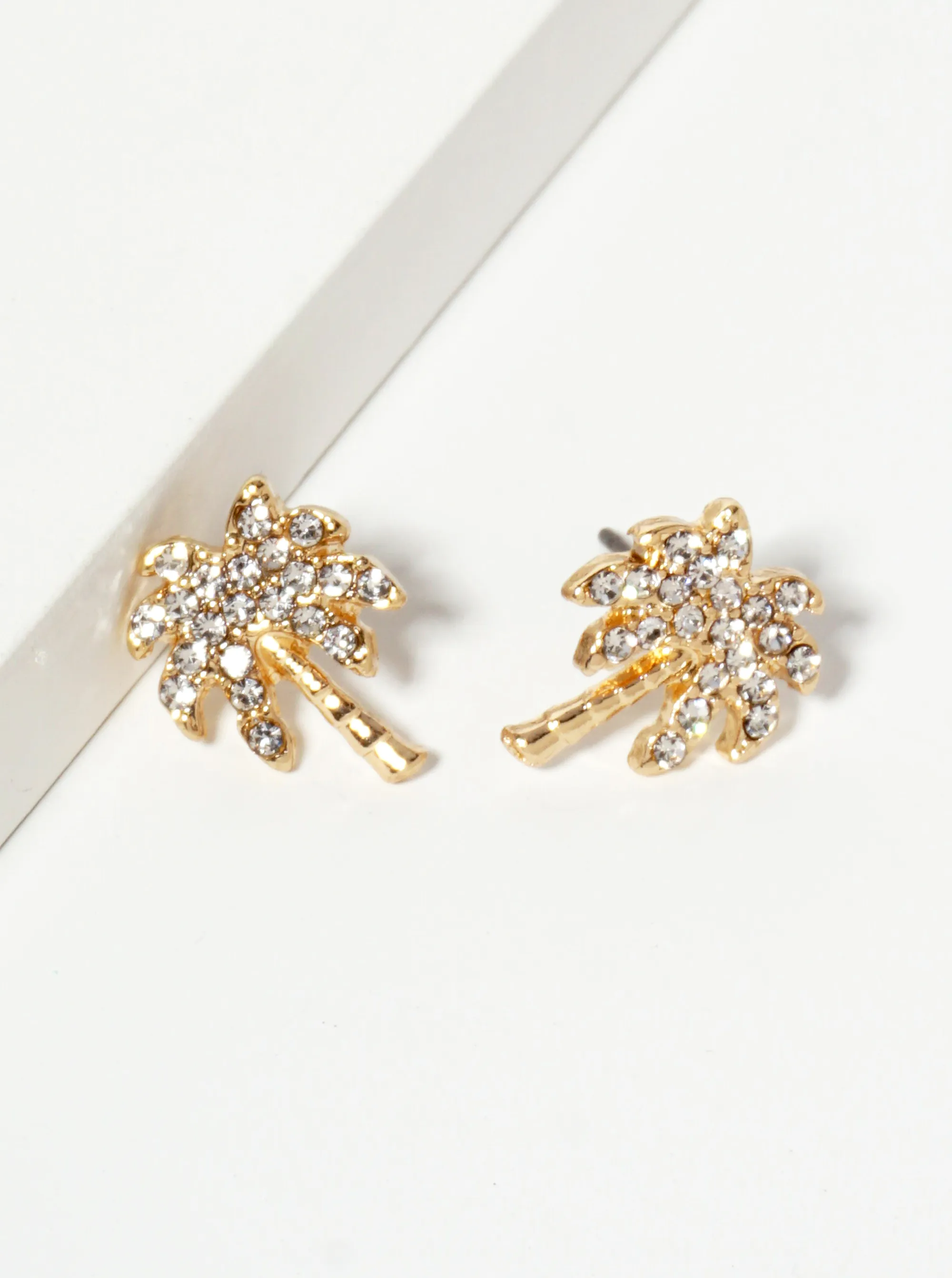 Tropical-Theme Crystal-Pave Palm-Tree Stud Earrings
