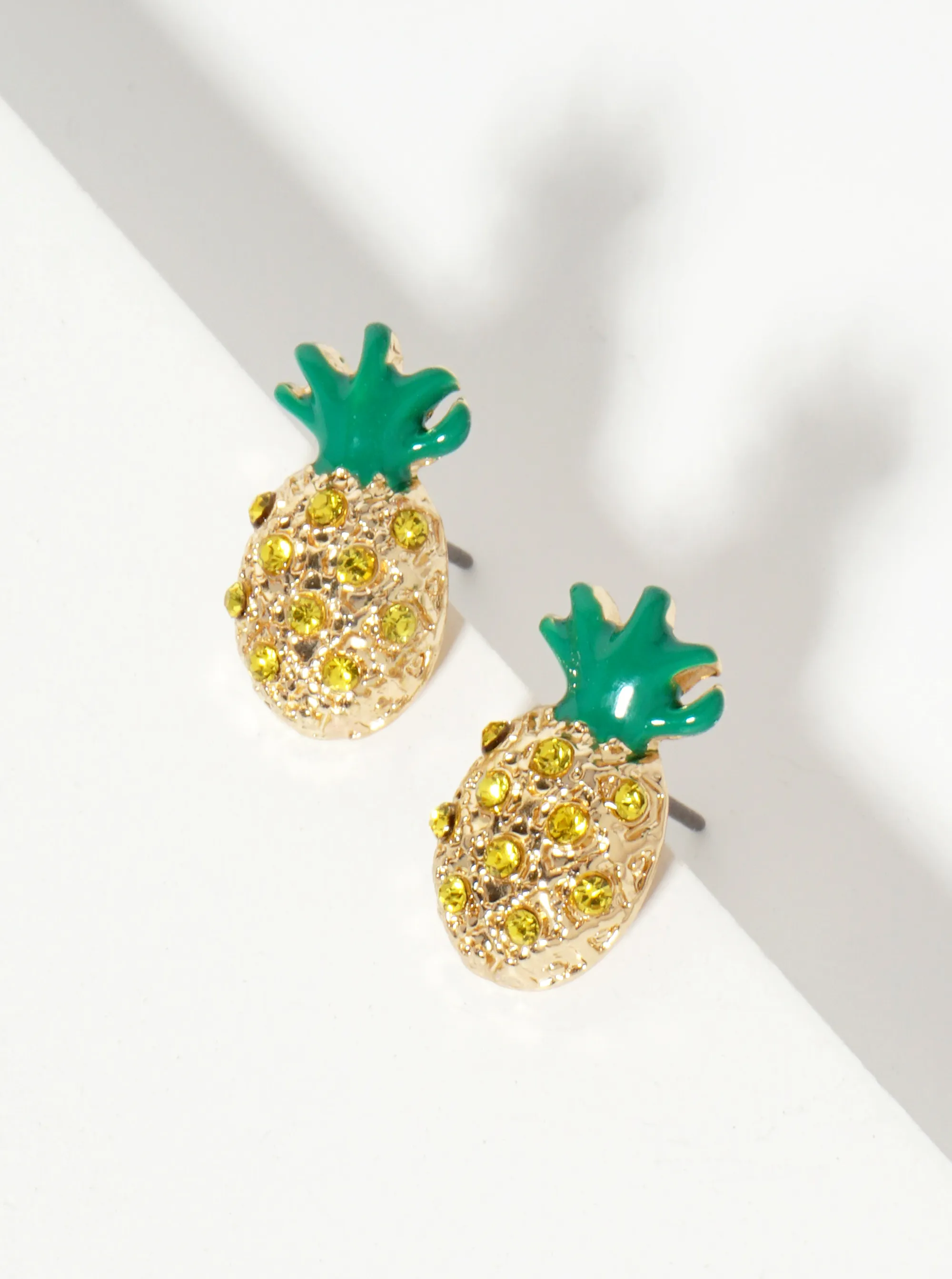 Tropical-Fruit-Theme Crystal-Pave Pineapple Stud Earrings