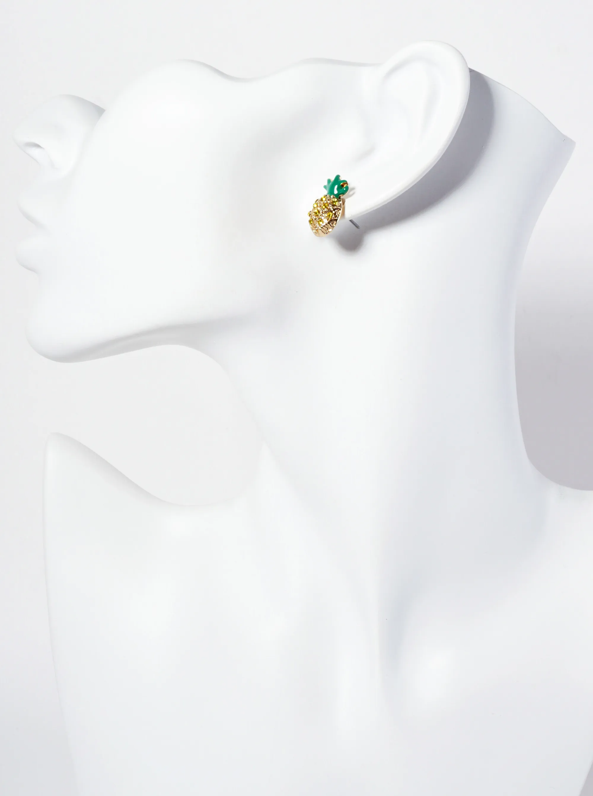 Tropical-Fruit-Theme Crystal-Pave Pineapple Stud Earrings