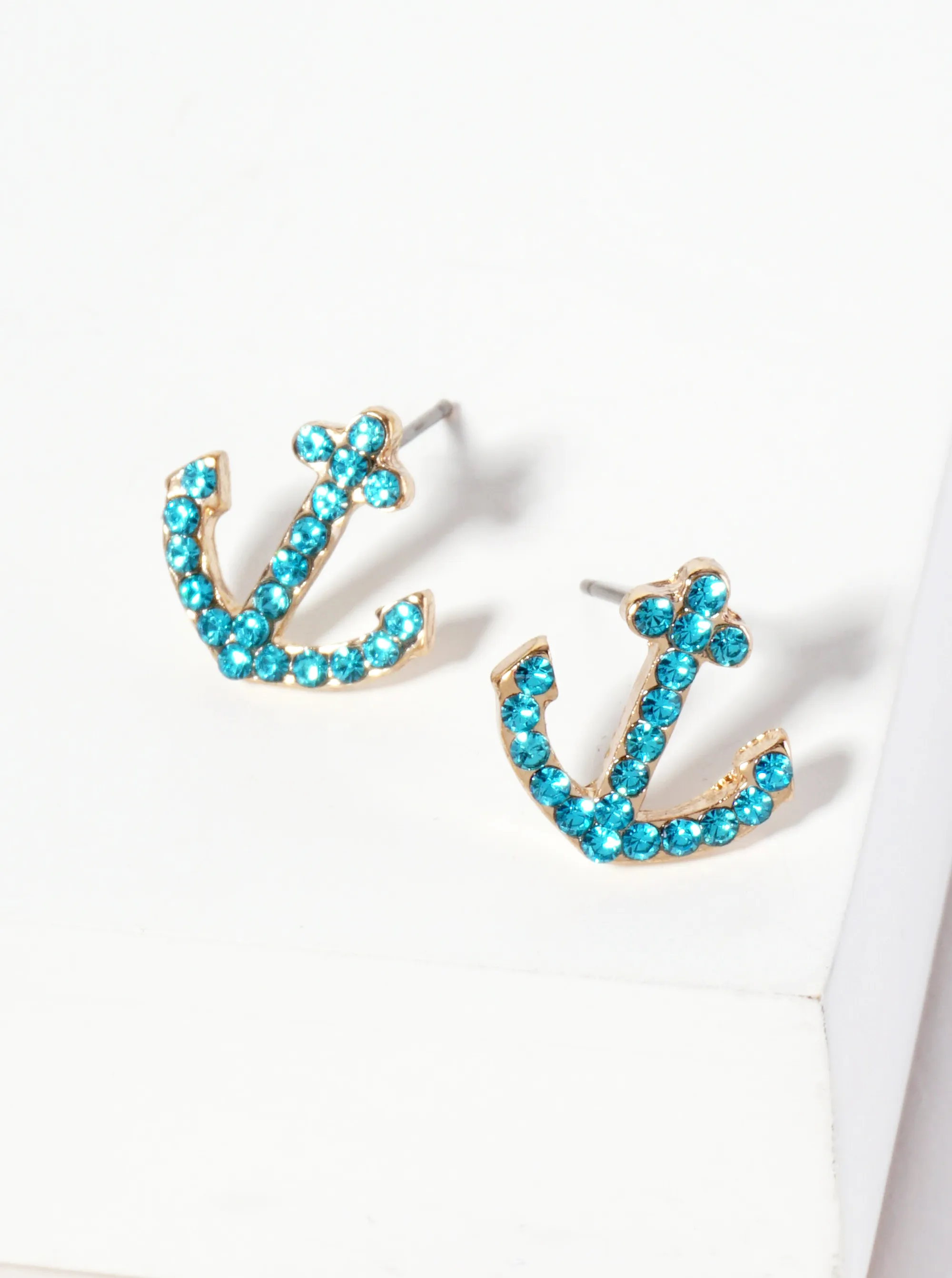 Nautical-Theme Crystal-Pave Anchor Stud Earrings