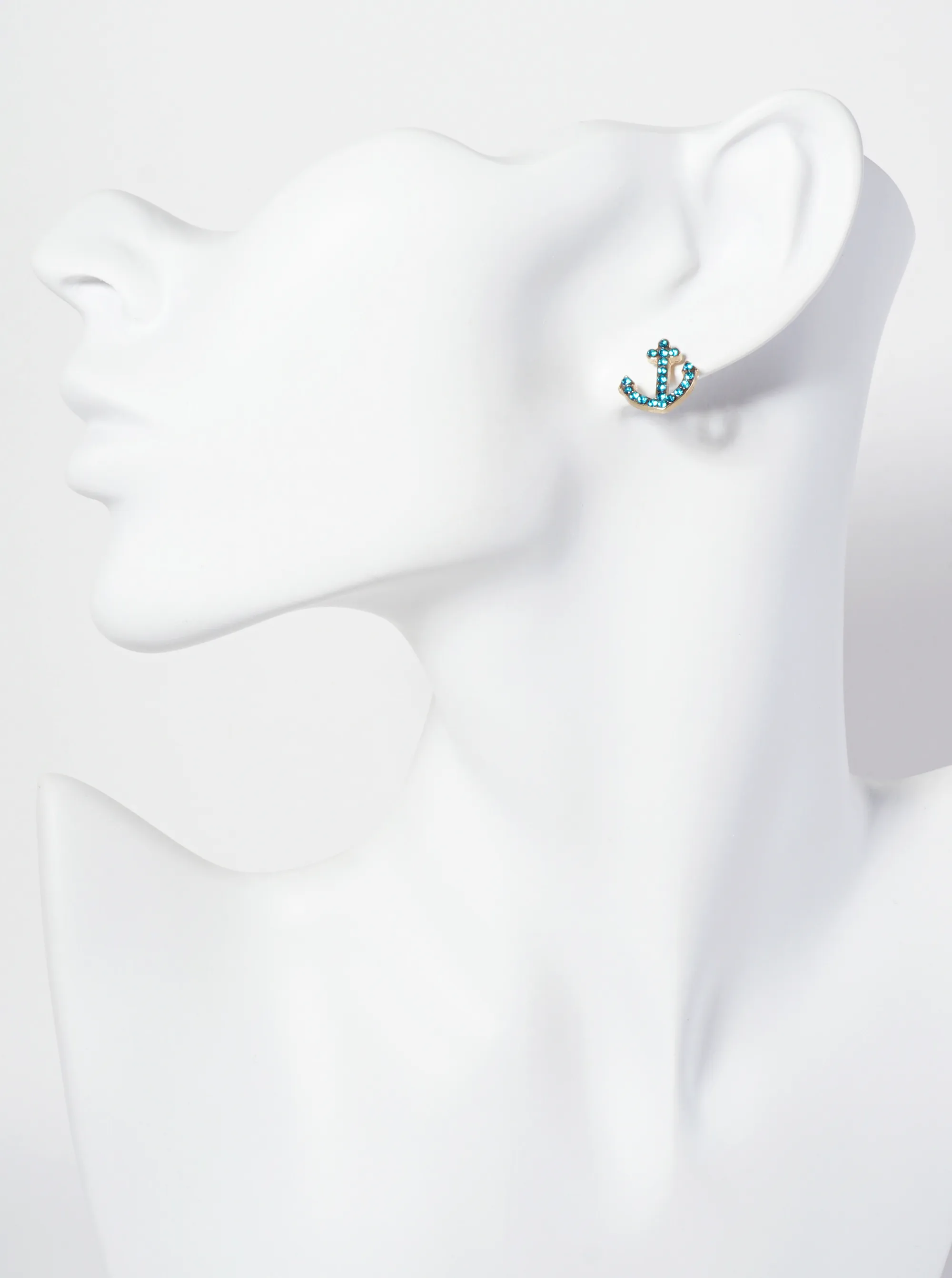Nautical-Theme Crystal-Pave Anchor Stud Earrings