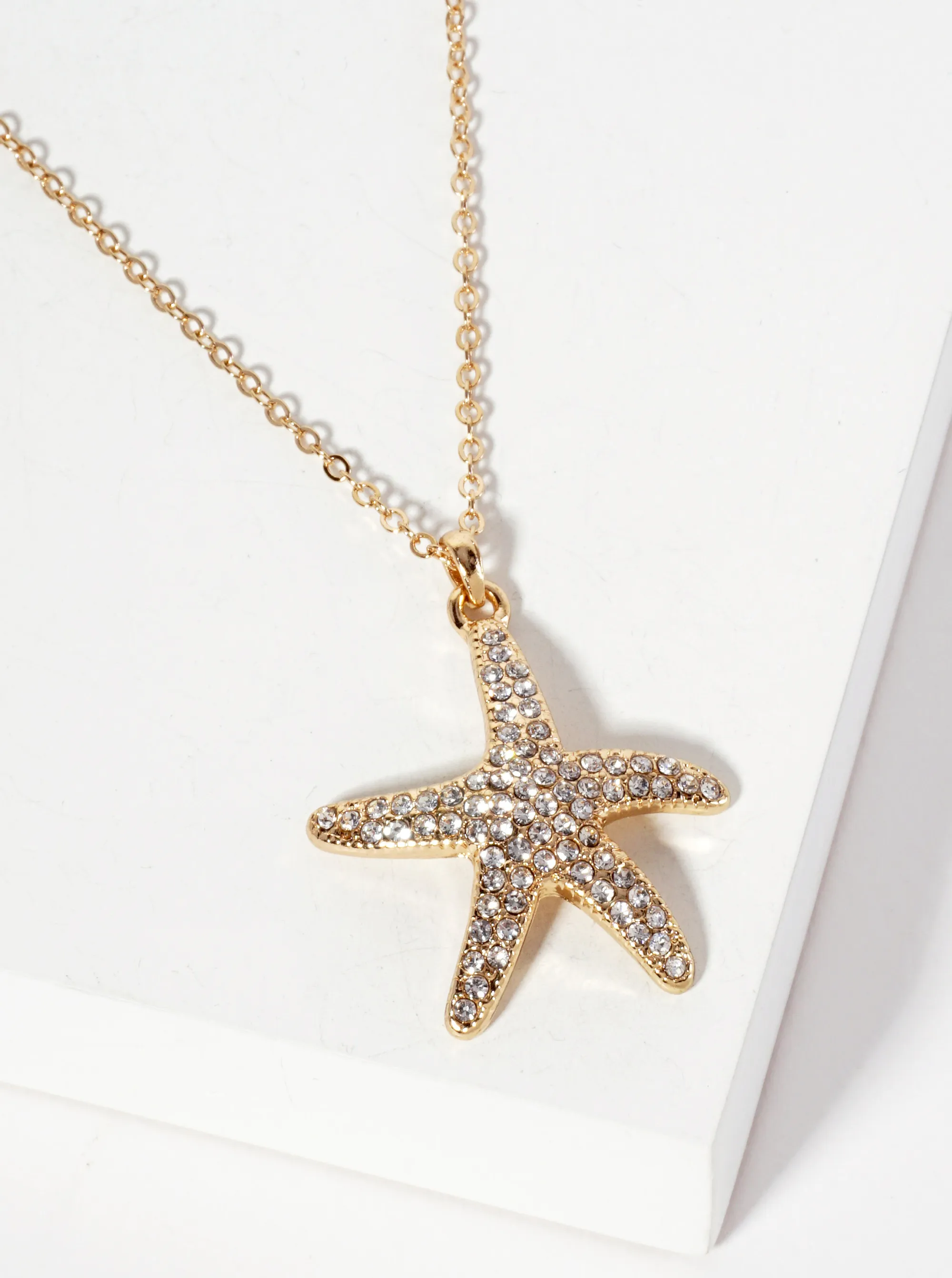 Sea-Life Crystal-Pave Starfish Sea-Star Pendant Necklace