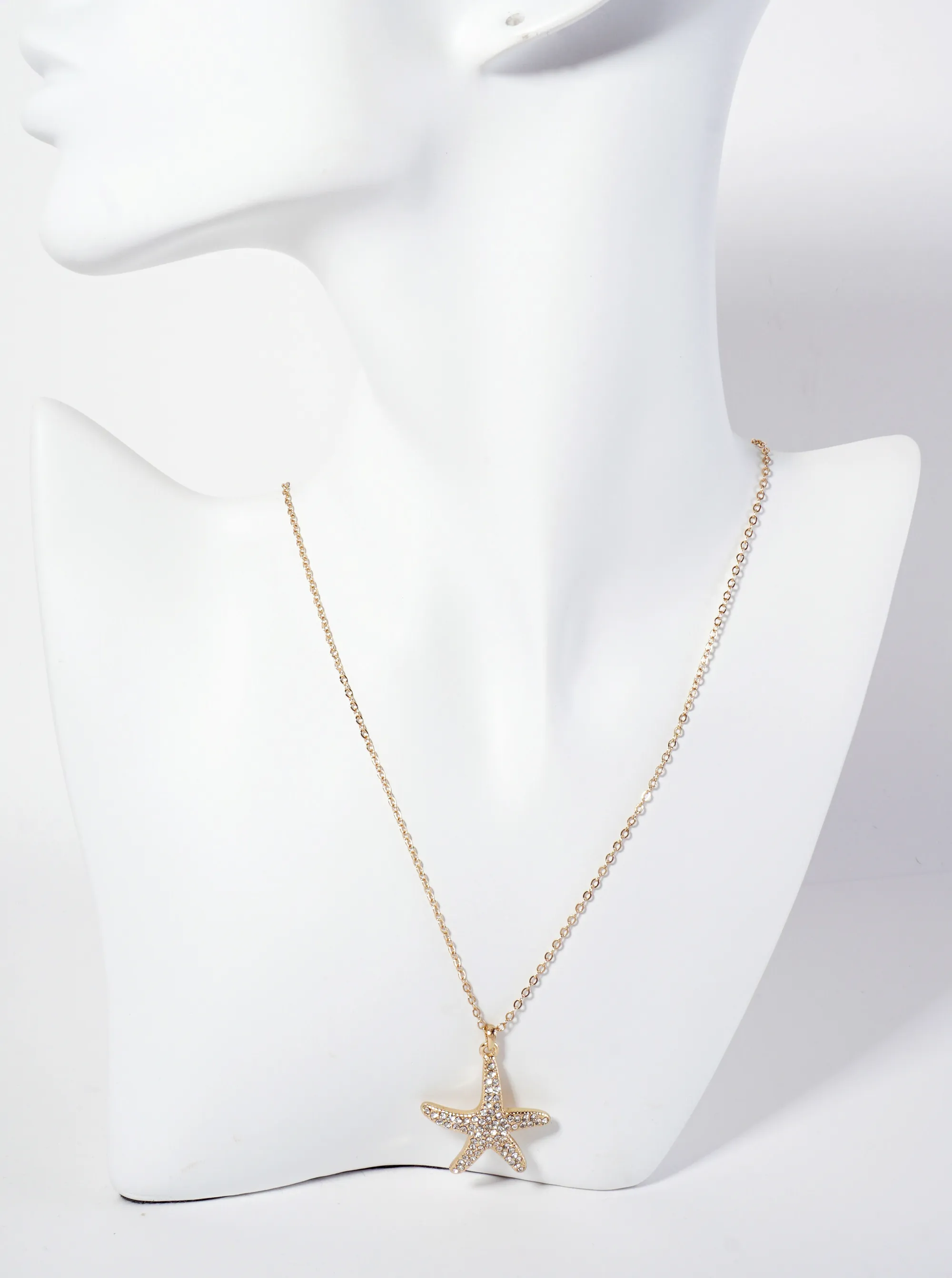 Sea-Life Crystal-Pave Starfish Sea-Star Pendant Necklace