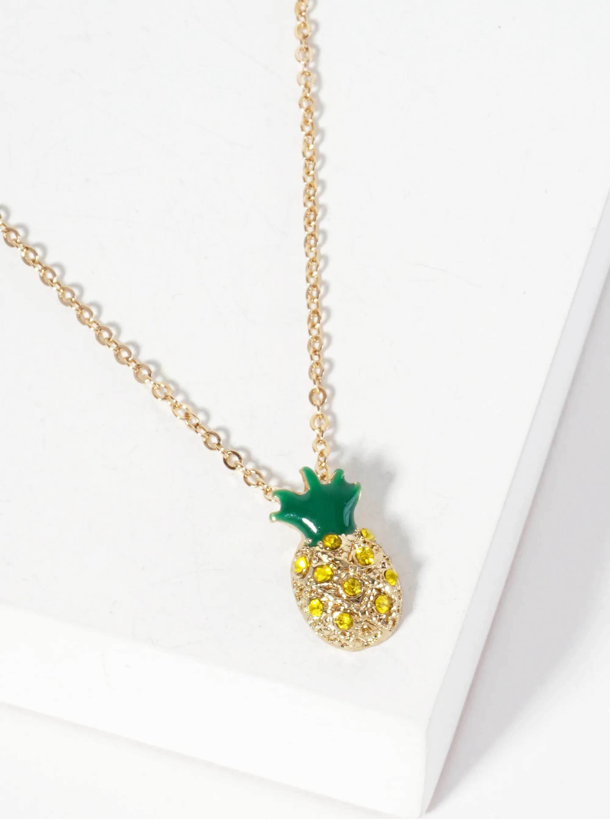 Tropical-Fruit-Theme Crystal-Pave Pineapple Pendant Necklace