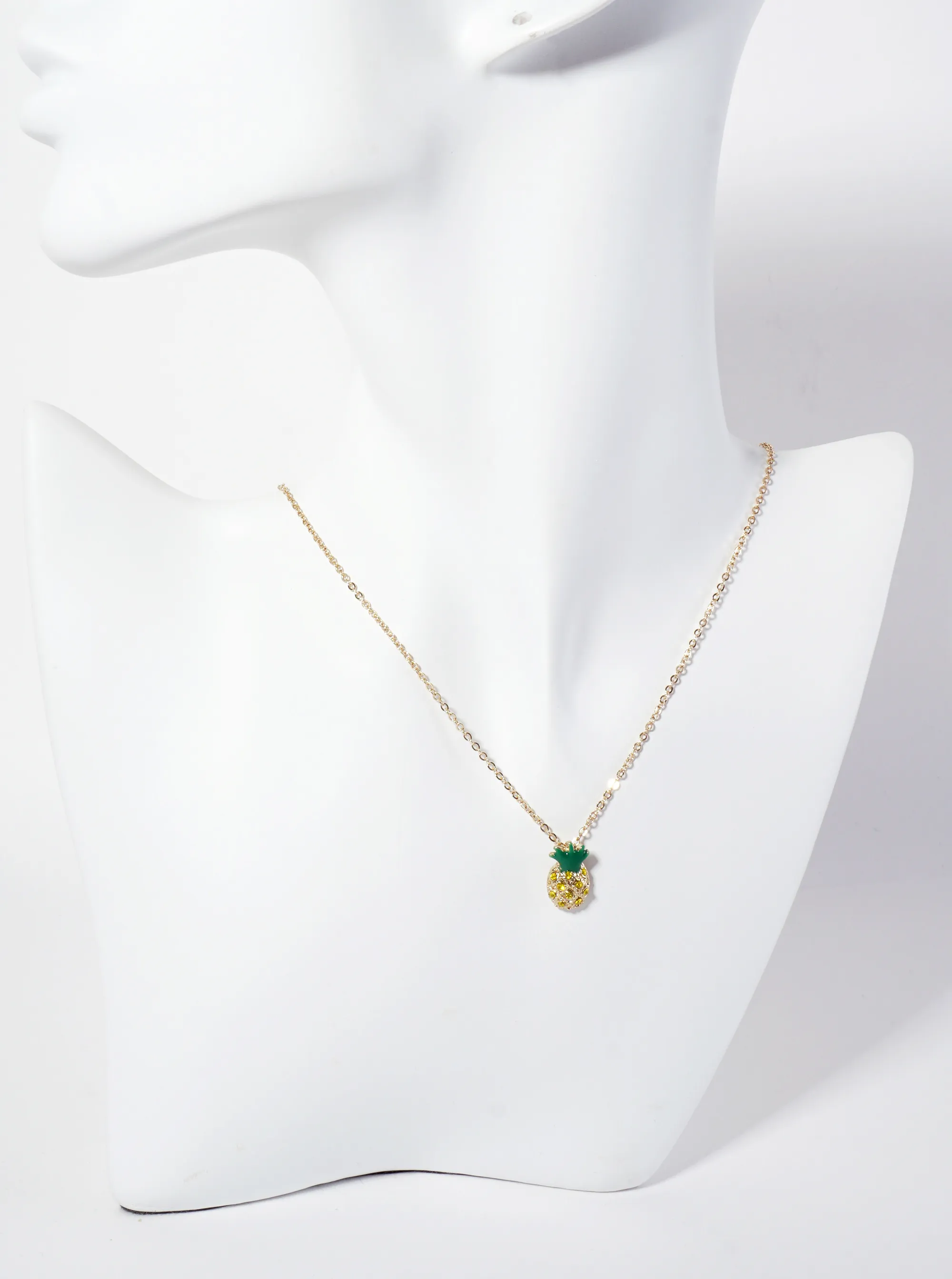 Tropical-Fruit-Theme Crystal-Pave Pineapple Pendant Necklace