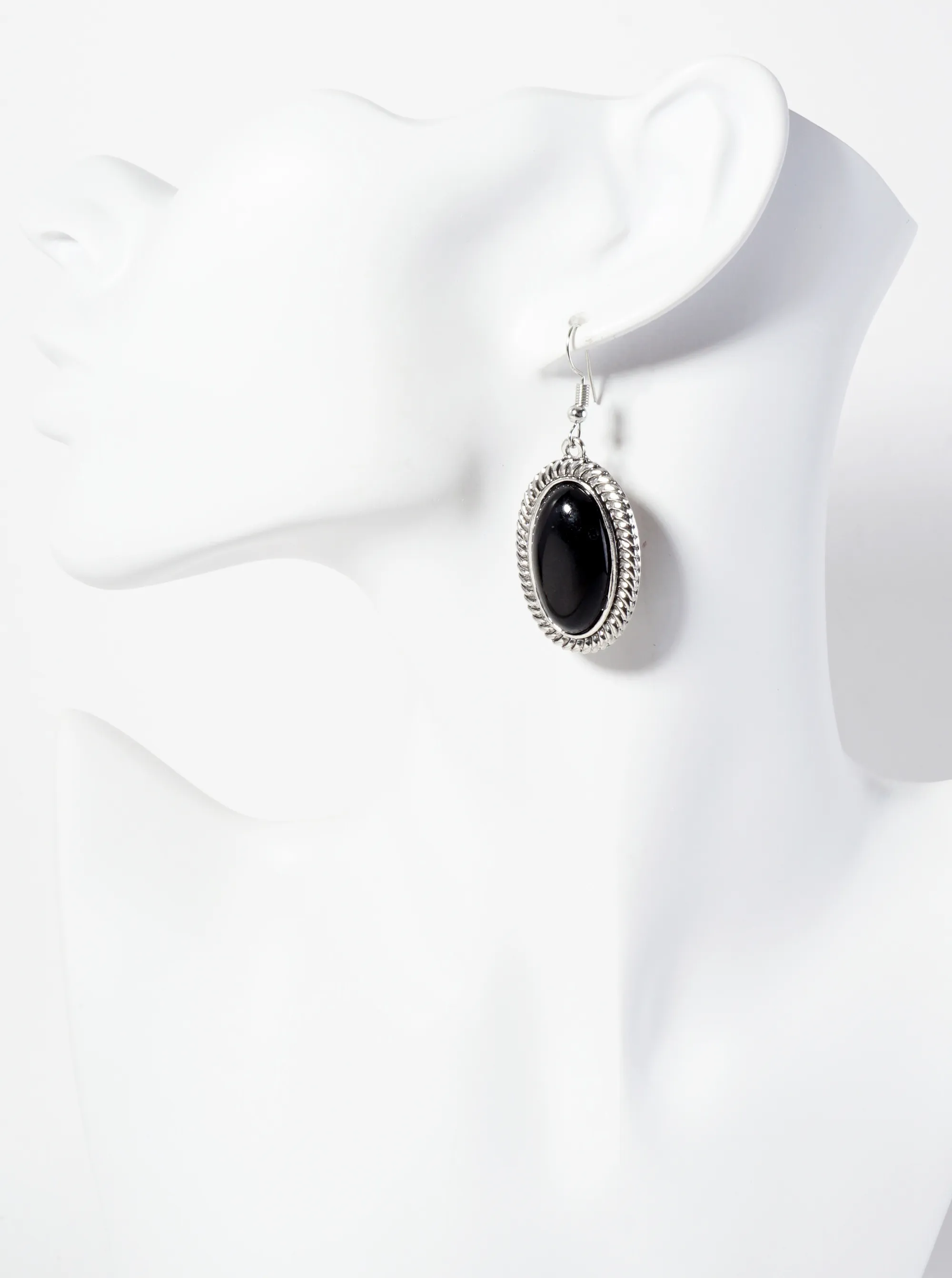 Oval-Shaped Semi-Precious Natural-Stone Western Dangle Earrings