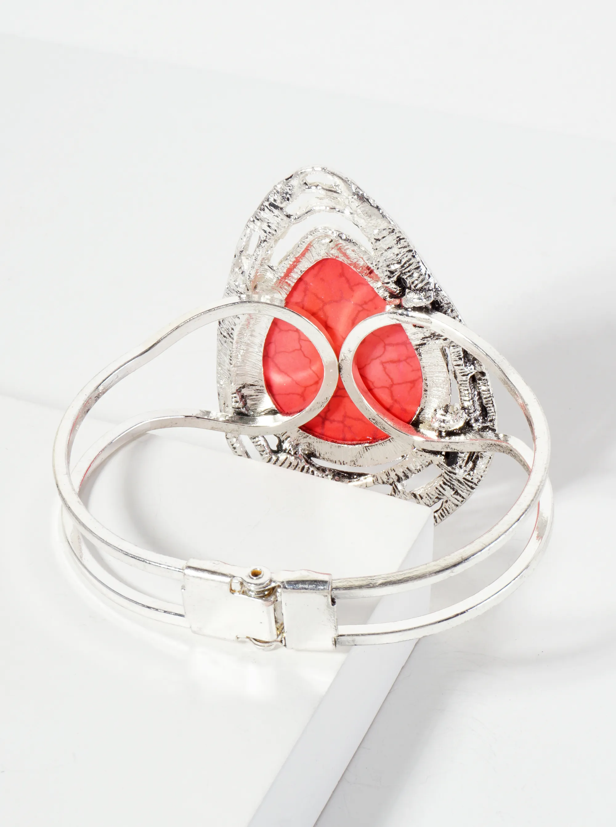 Teardrop-Shaped Semi-Precious Natural-Stone Artisan Hinged Bangle Bracelet