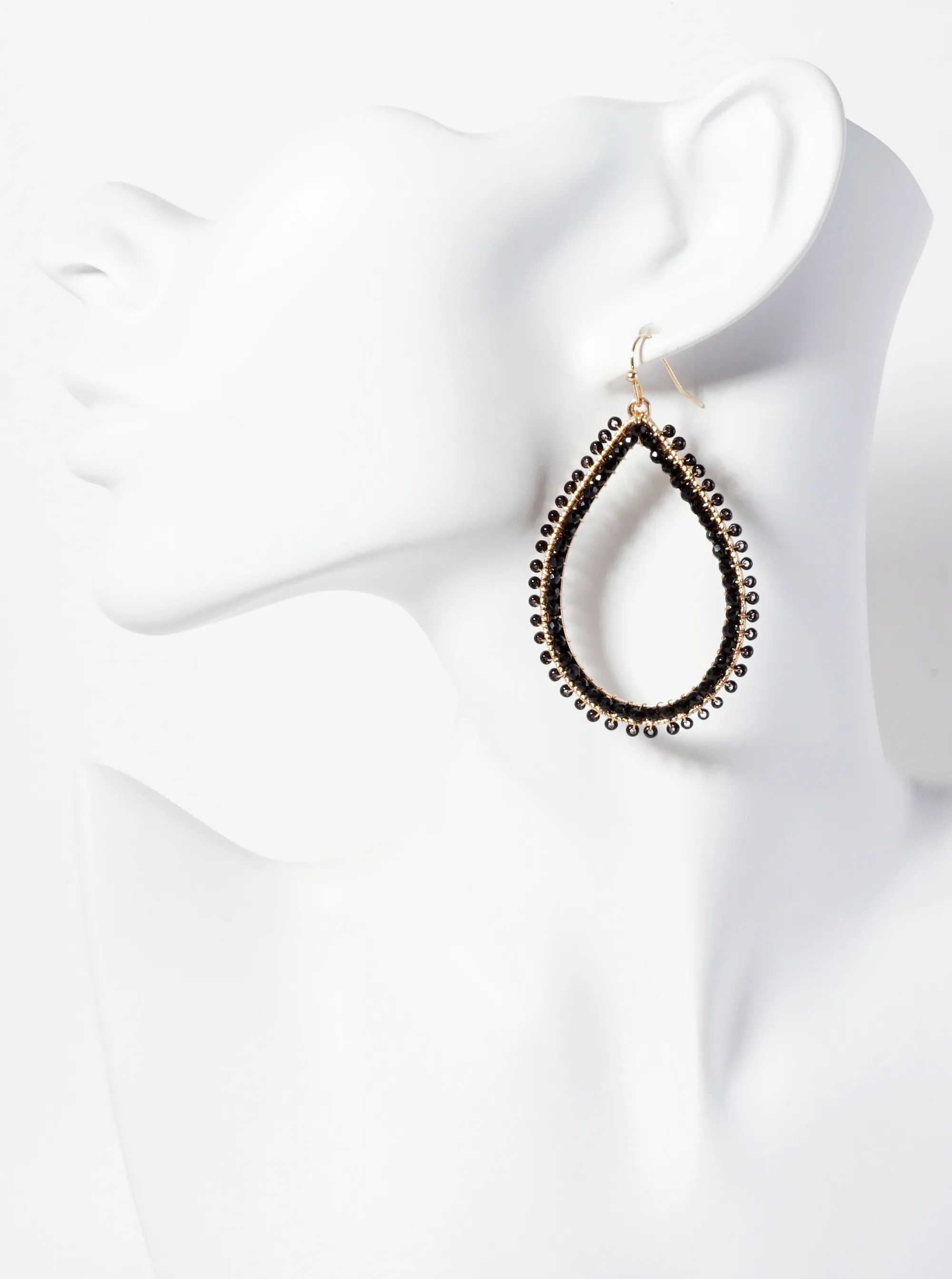 Seed-Beads Wire-Wrapped Teardrop Dangle Earrings BK