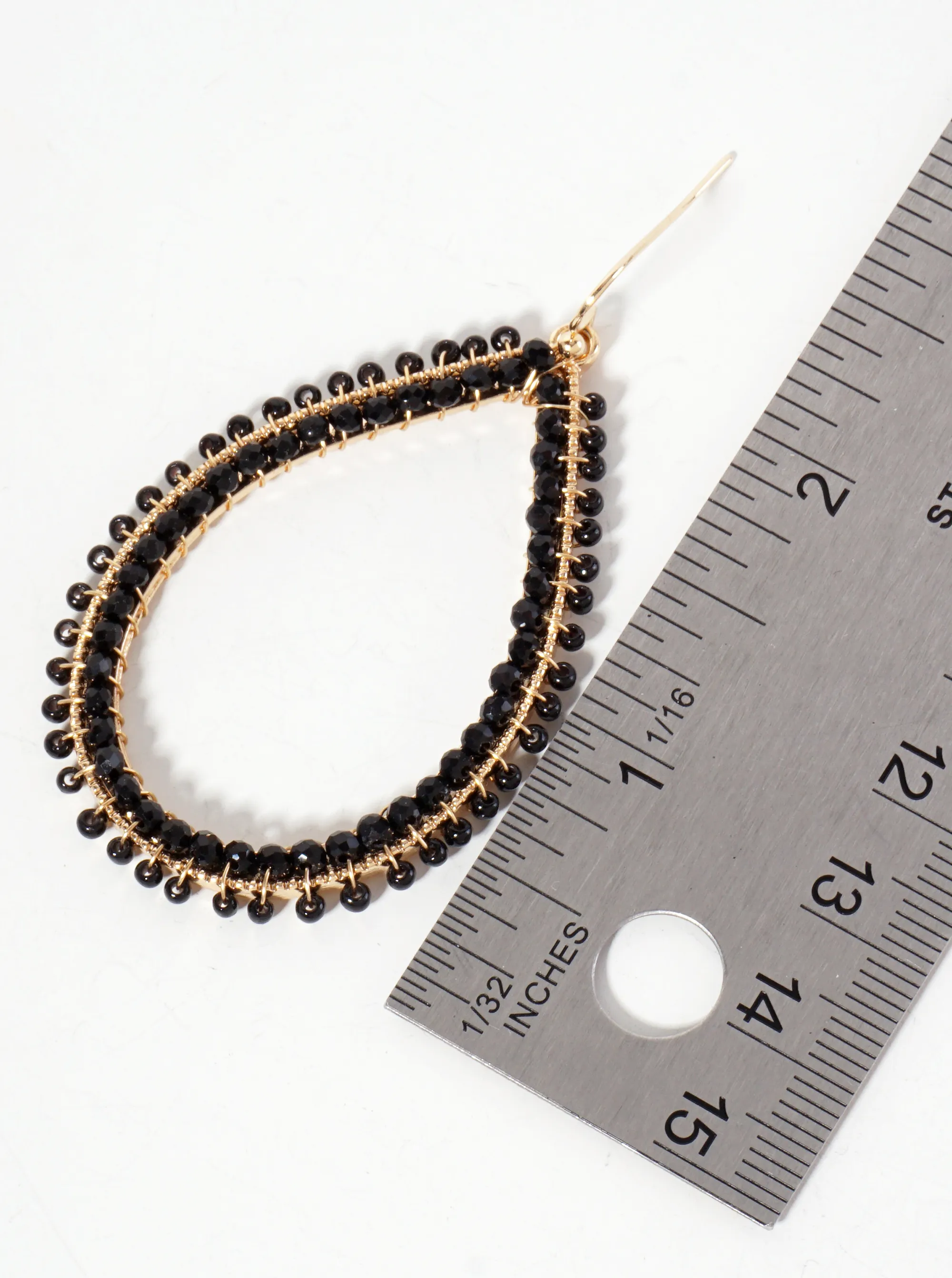Seed-Beads Wire-Wrapped Teardrop Dangle Earrings BK