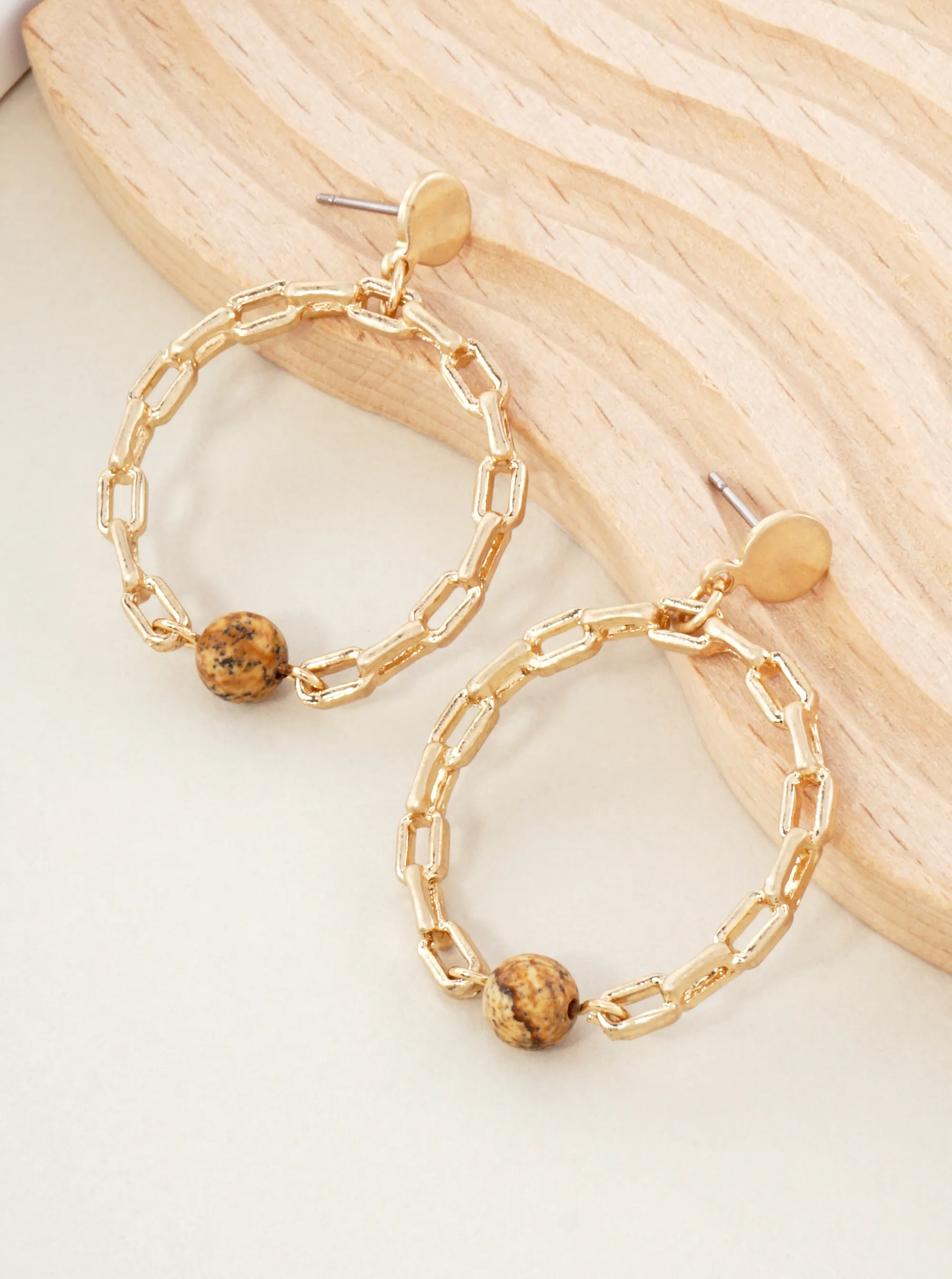 Simulated Chain Circle Drop with Semiprecious Stone Dangle Earrings