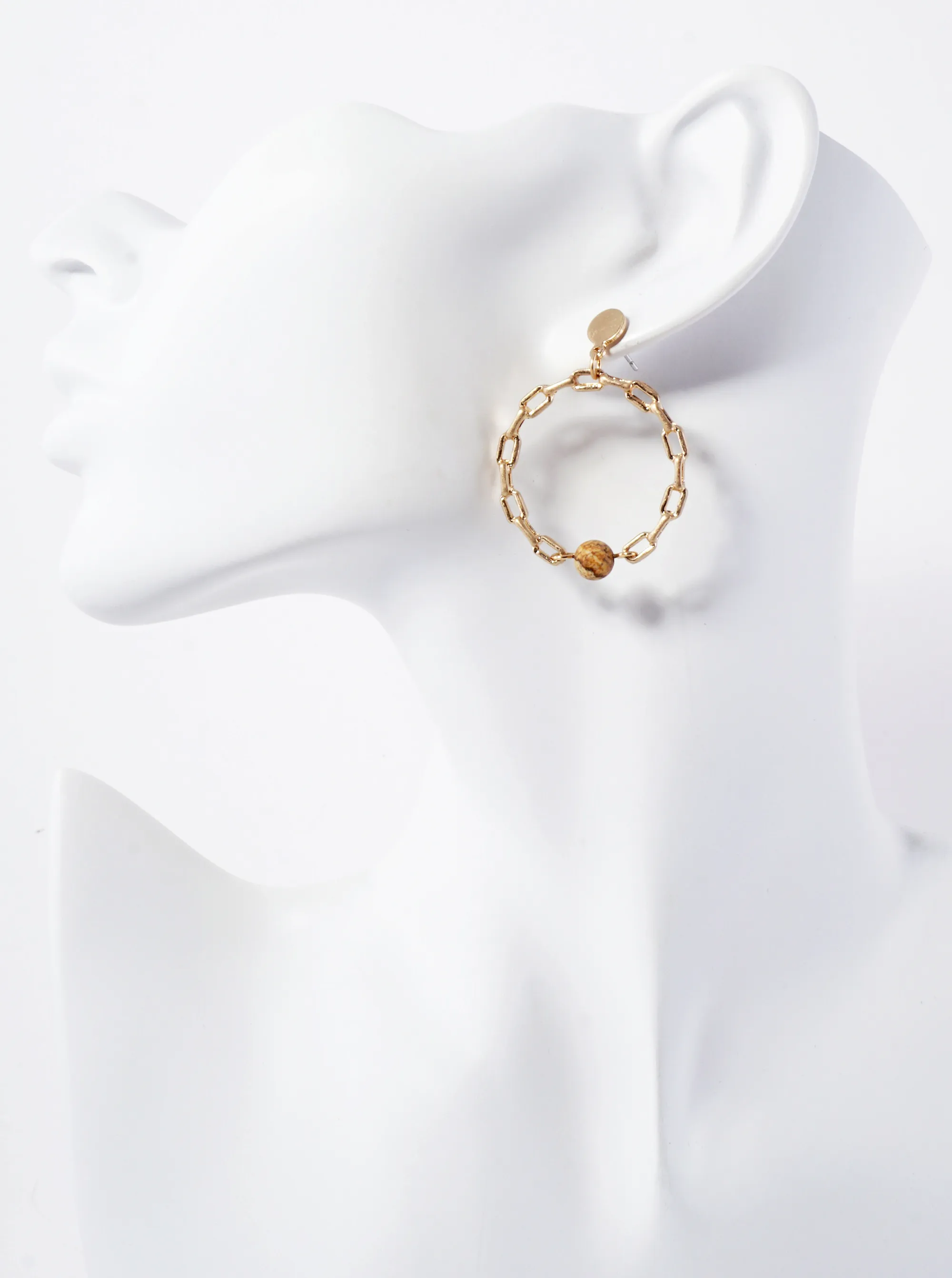 Simulated Chain Circle Drop with Semiprecious Stone Dangle Earrings