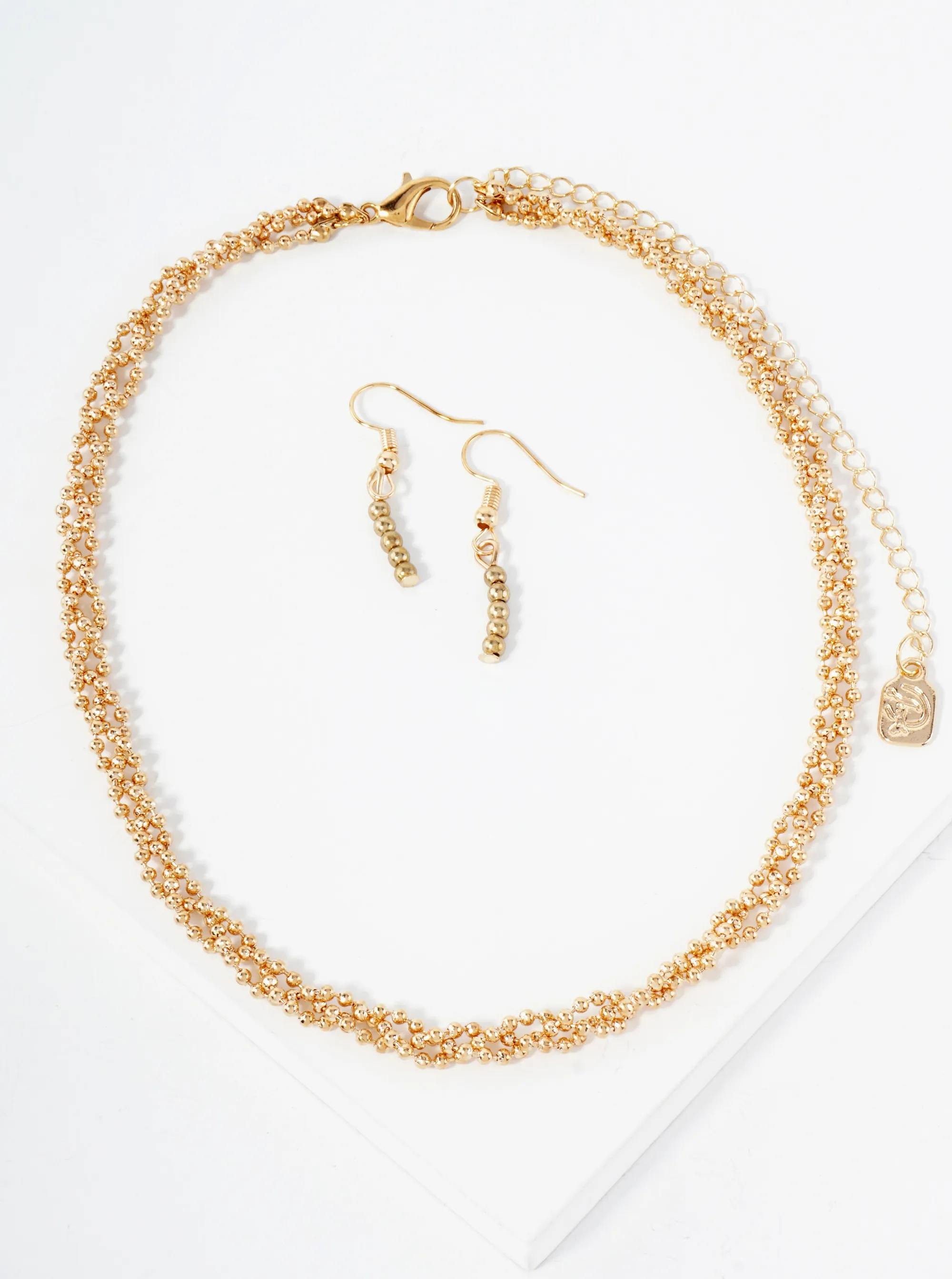 Polished Metal Interlinked Ball Chain Necklace Set-with-Earrings