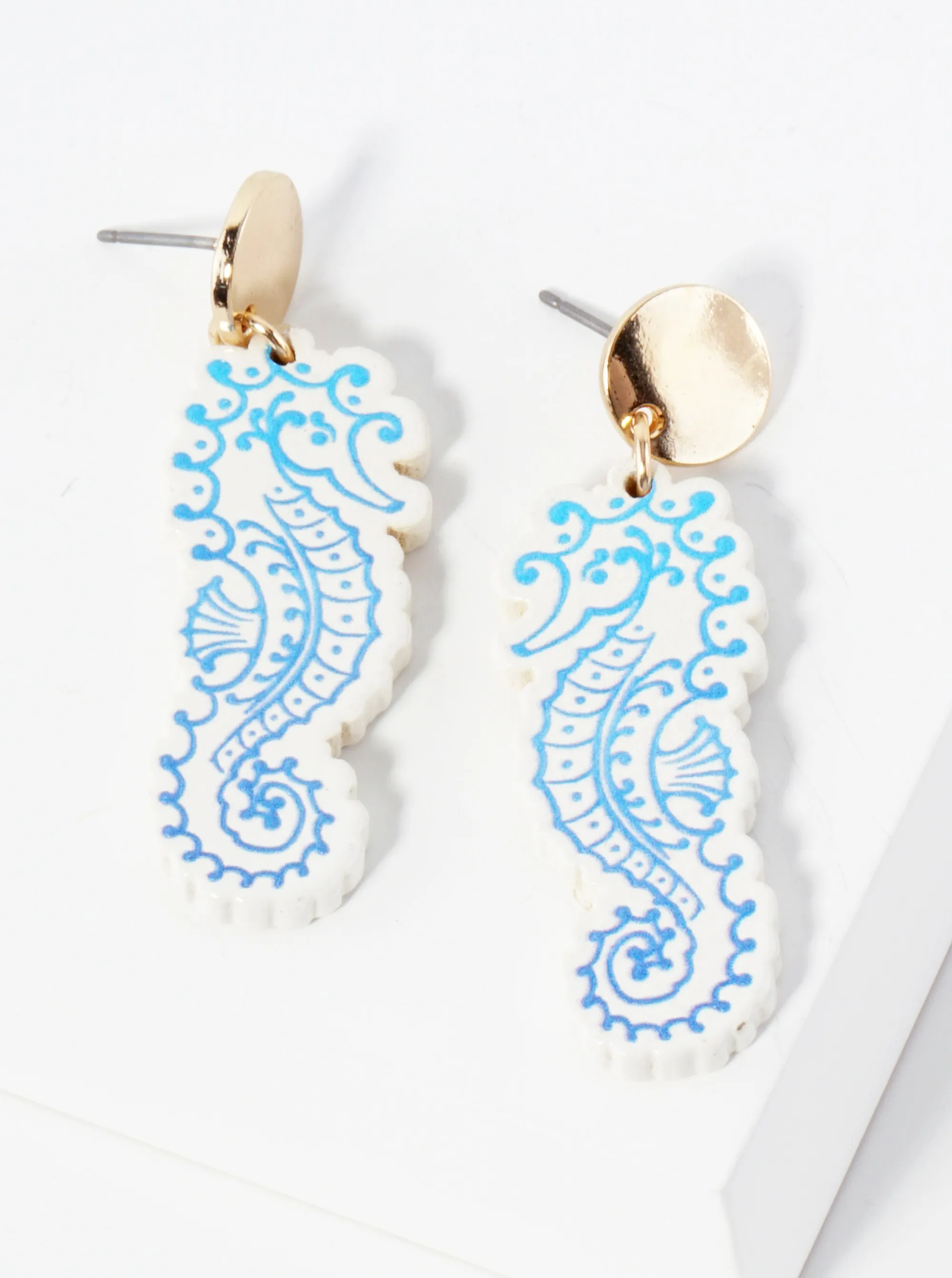 Sea-Life Laser-Cut Wood Seahorse Dangle Drop Earrings