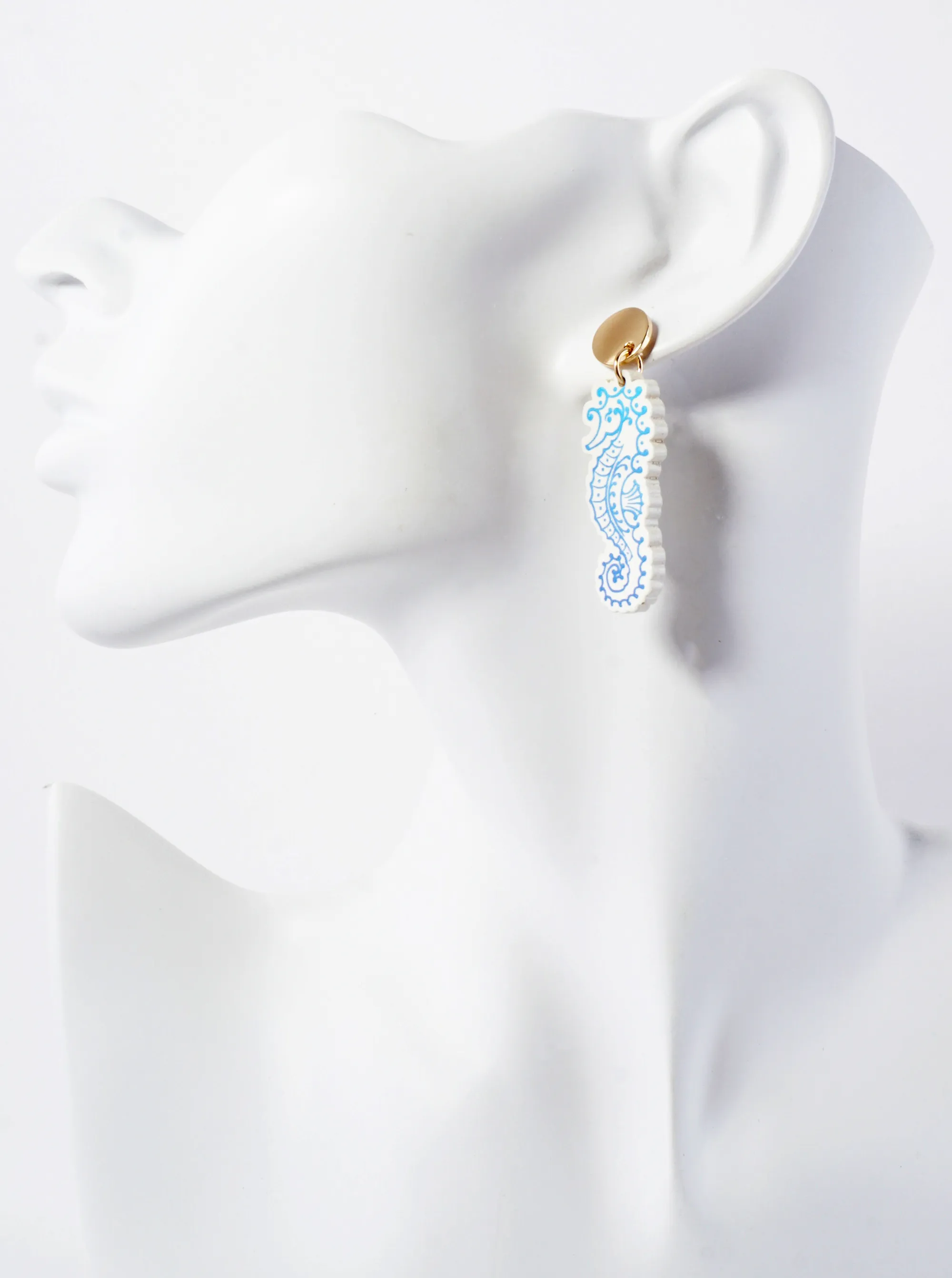 Sea-Life Laser-Cut Wood Seahorse Dangle Drop Earrings