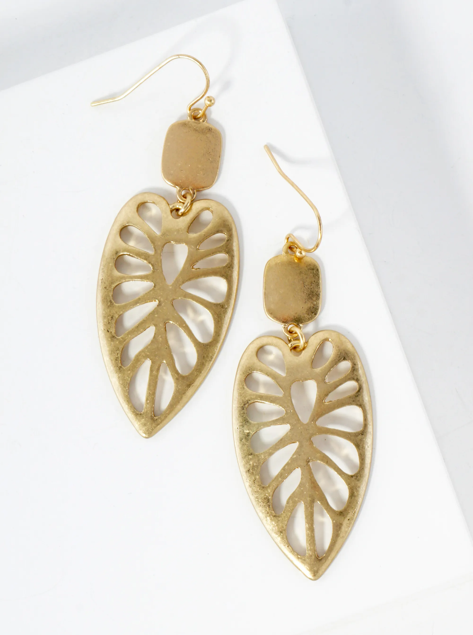 Cutout Tropical Leaf Drop Metal Earrings