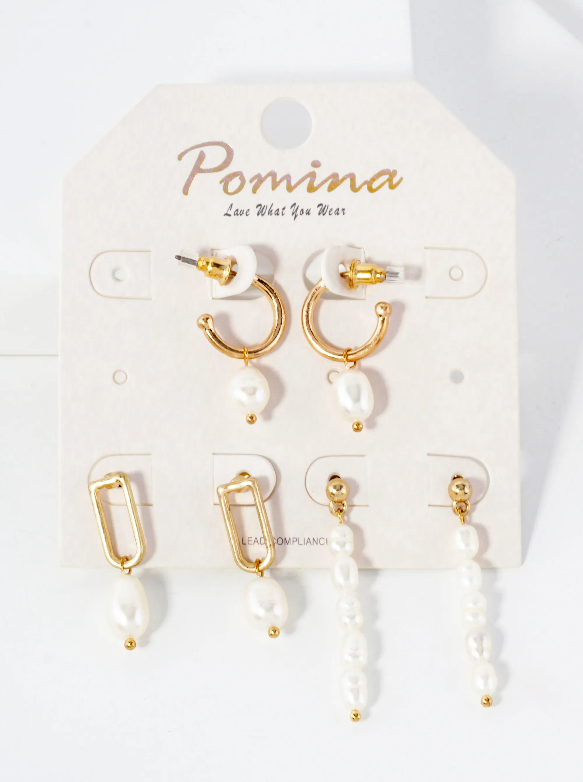 3-PC Pearl Dangle Hoop Earrings Set