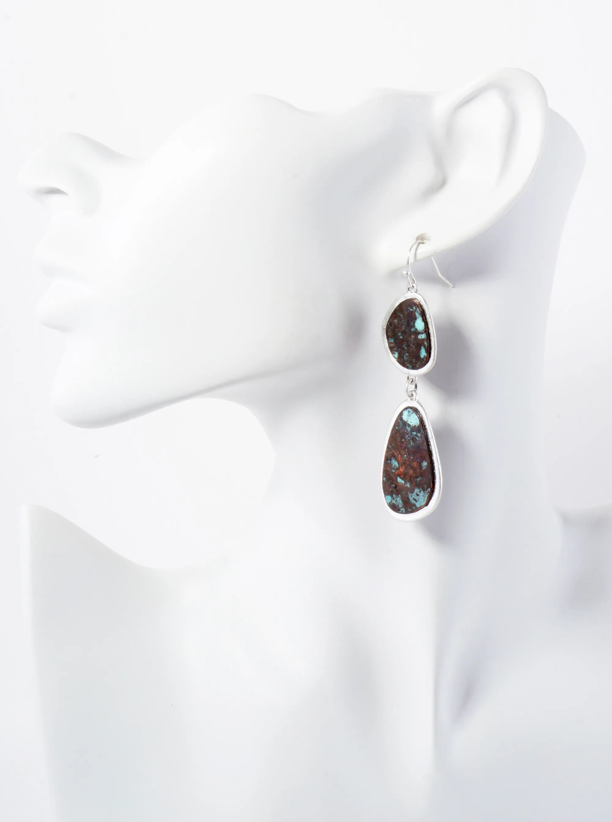 Boho Organic-Shape Drop Patina Earrings