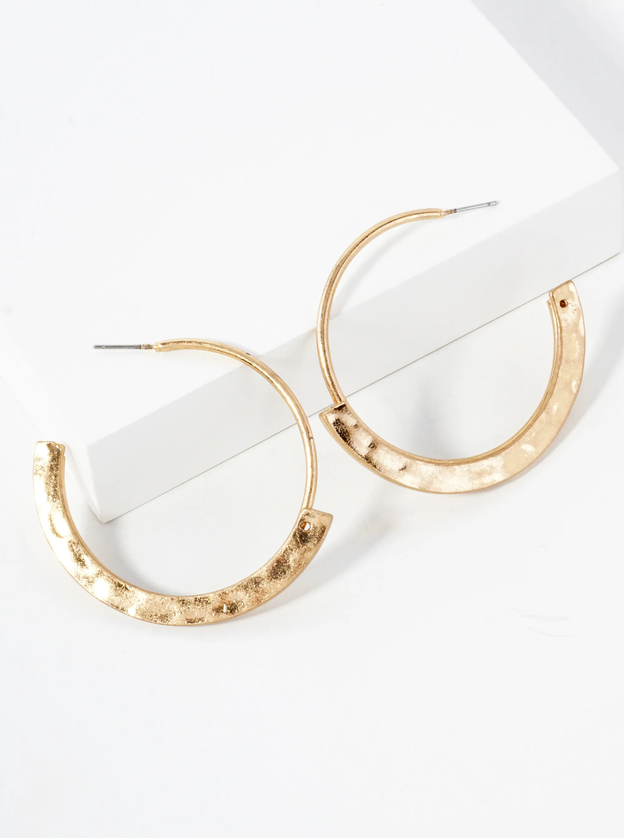 Hammered-Texture 40mm Artisanal Open Hoop Earrings