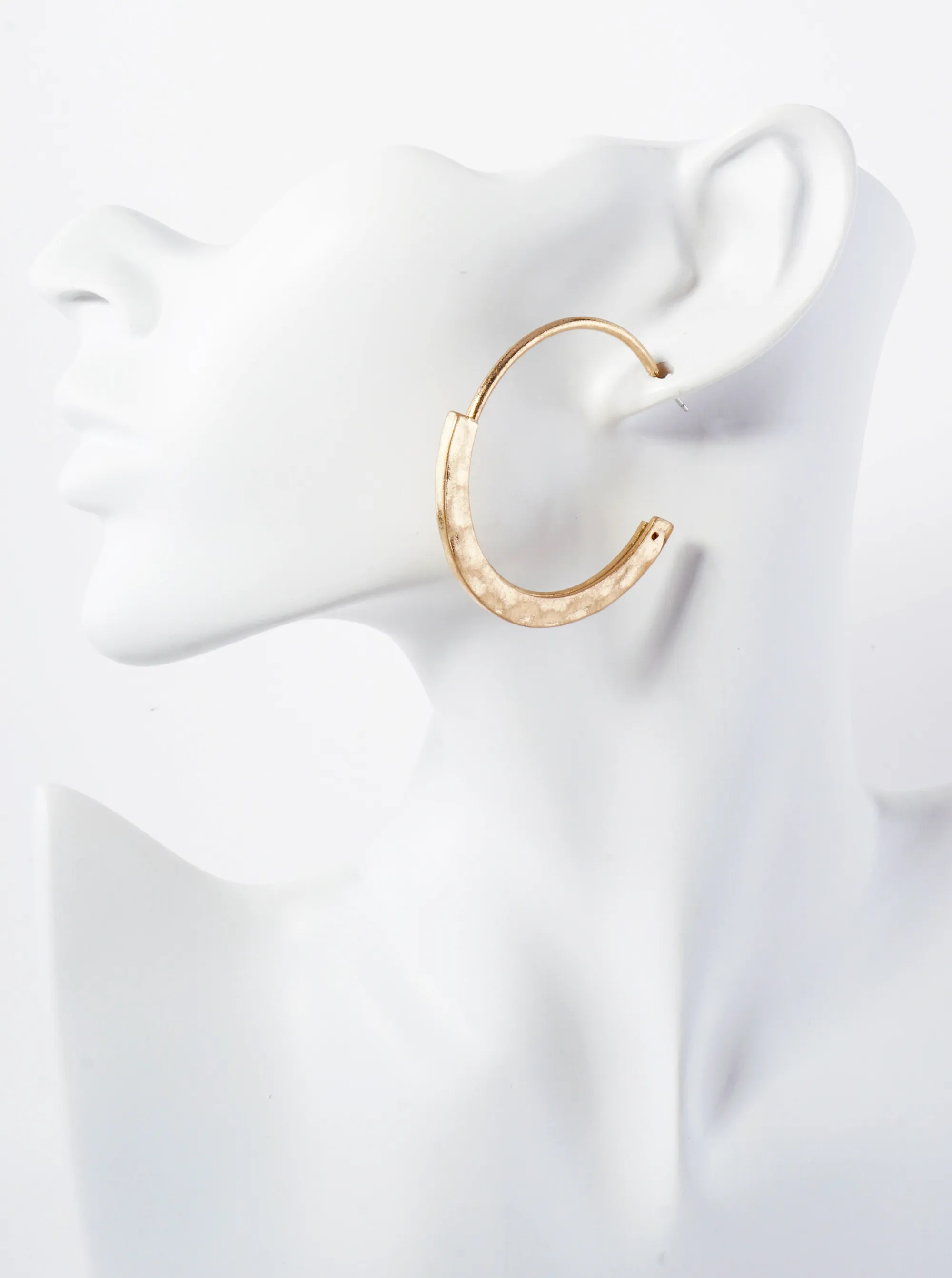 Hammered-Texture 40mm Artisanal Open Hoop Earrings