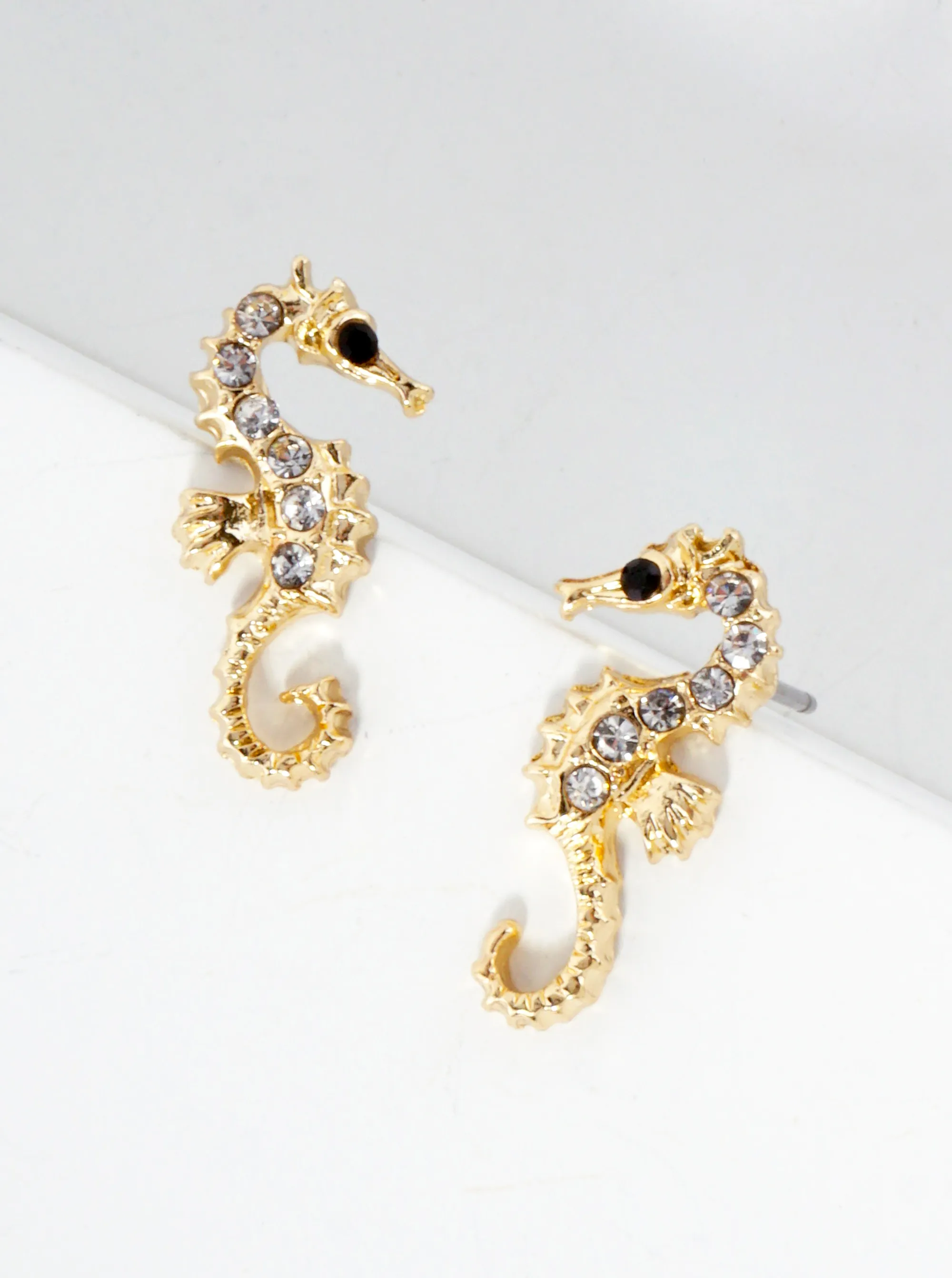 Sea-Life Crystal-Pave Seahorse Stud Earrings