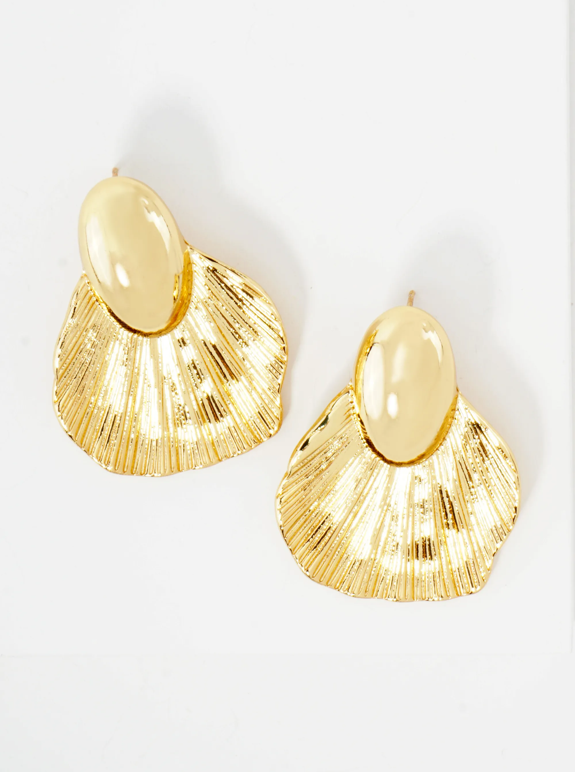 Sea-Life Seashell Inspired 14K-Gold-Dipped Textured Brass Earrings