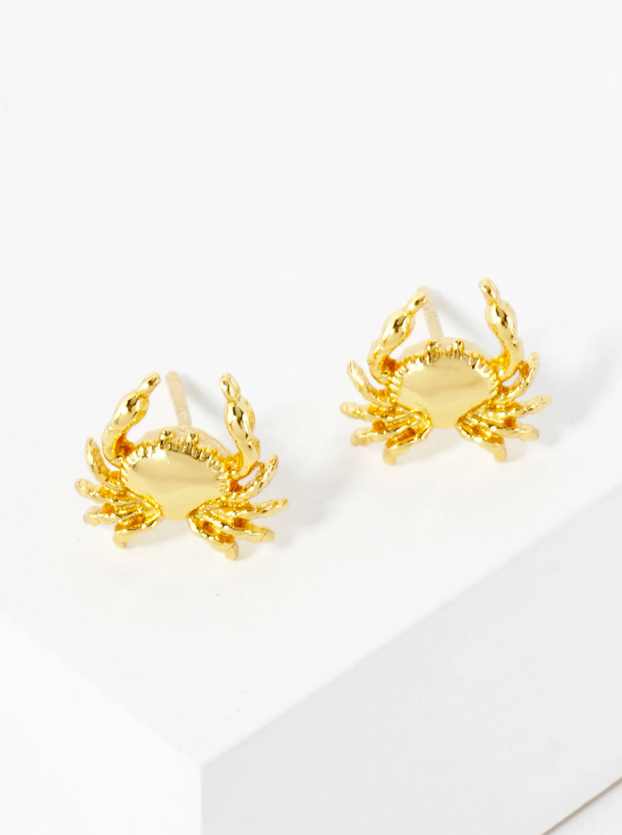 10mm Sea-Life Crab 18K-Gold-Dipped Polished Brass Stud Earrings