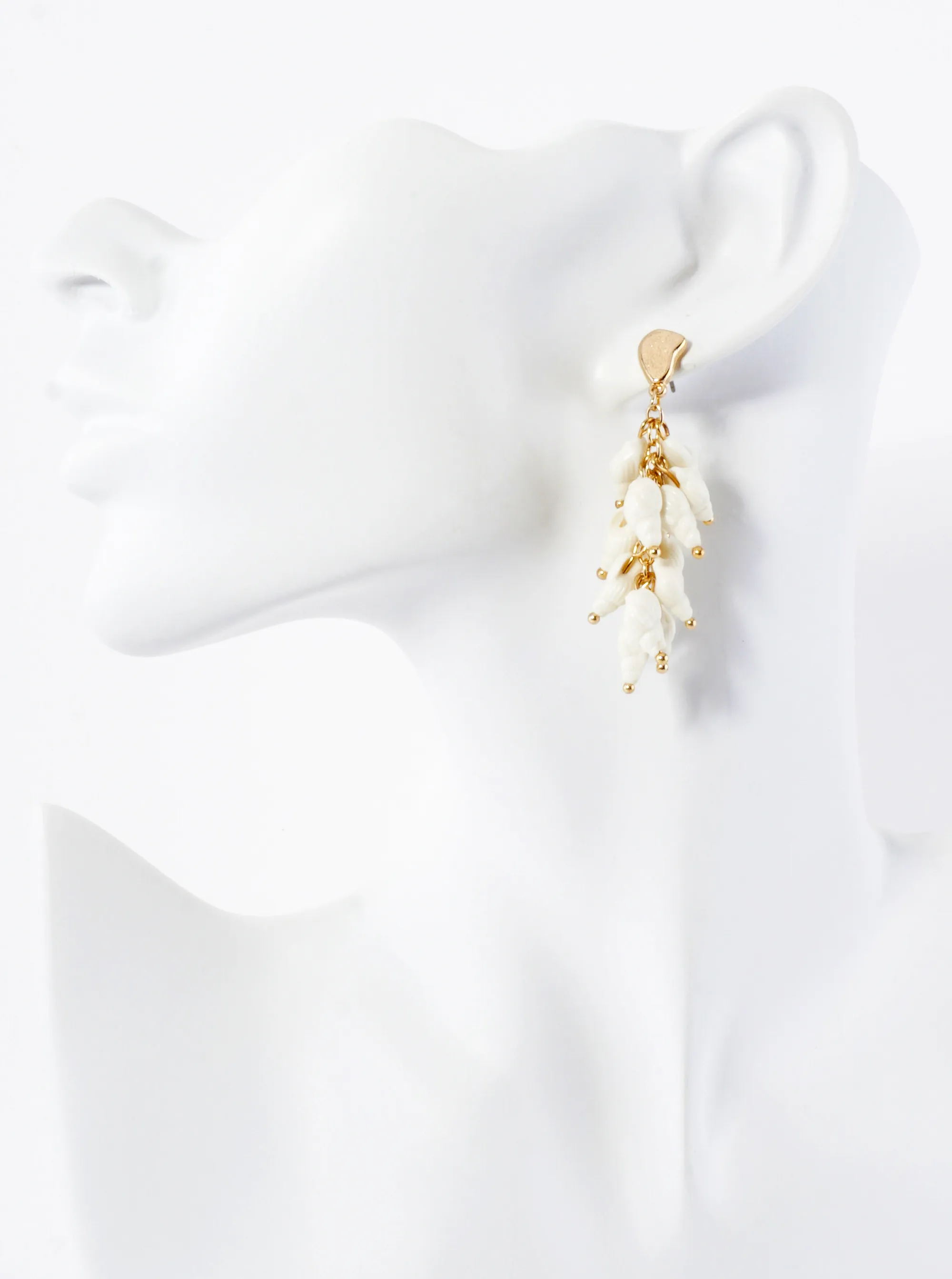 Sea-Life Conch Seashell Cluster Dangle Earrings