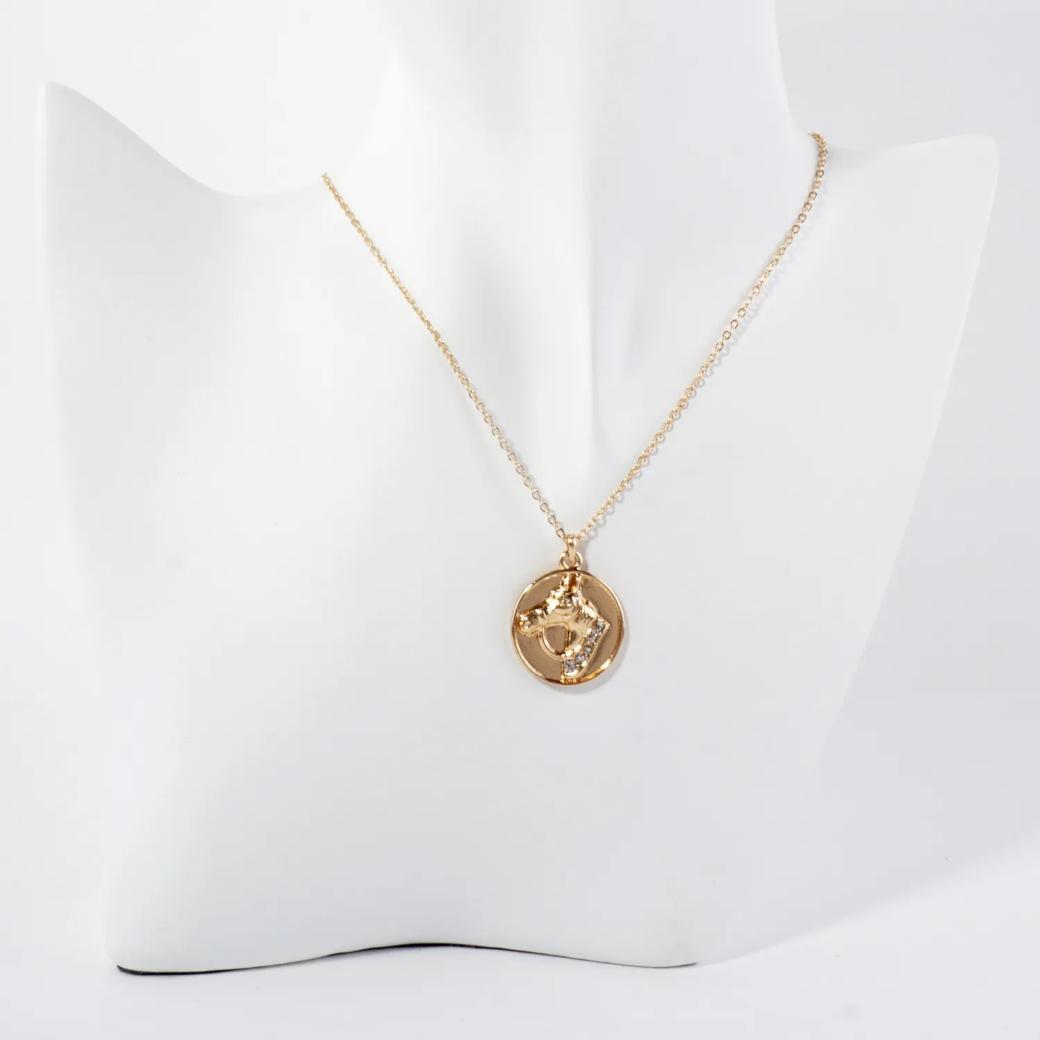 Crystal Detail Horse Medallion Necklace