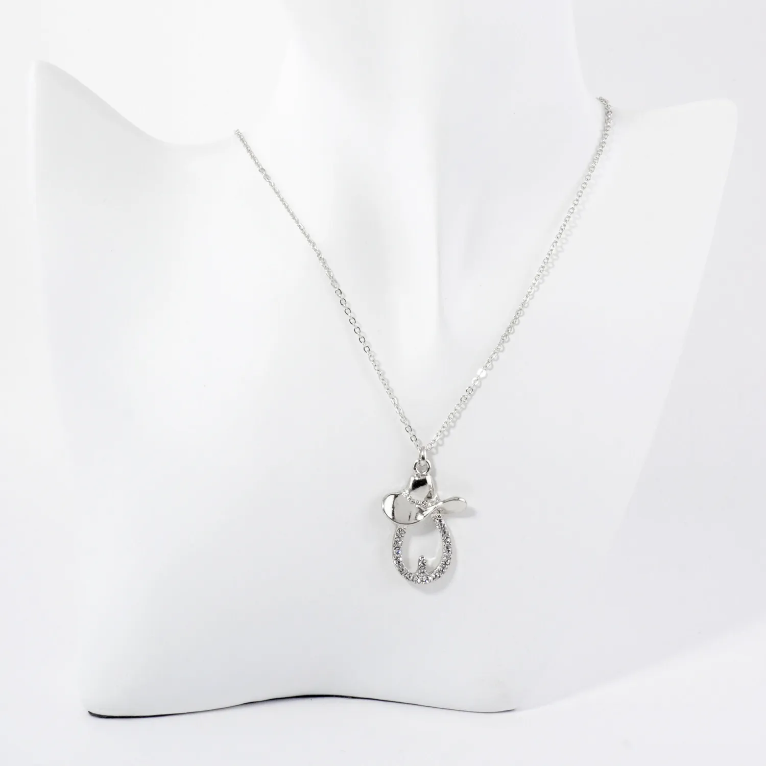 Crystal-Pave Cowgirl Hat Pendant Necklace