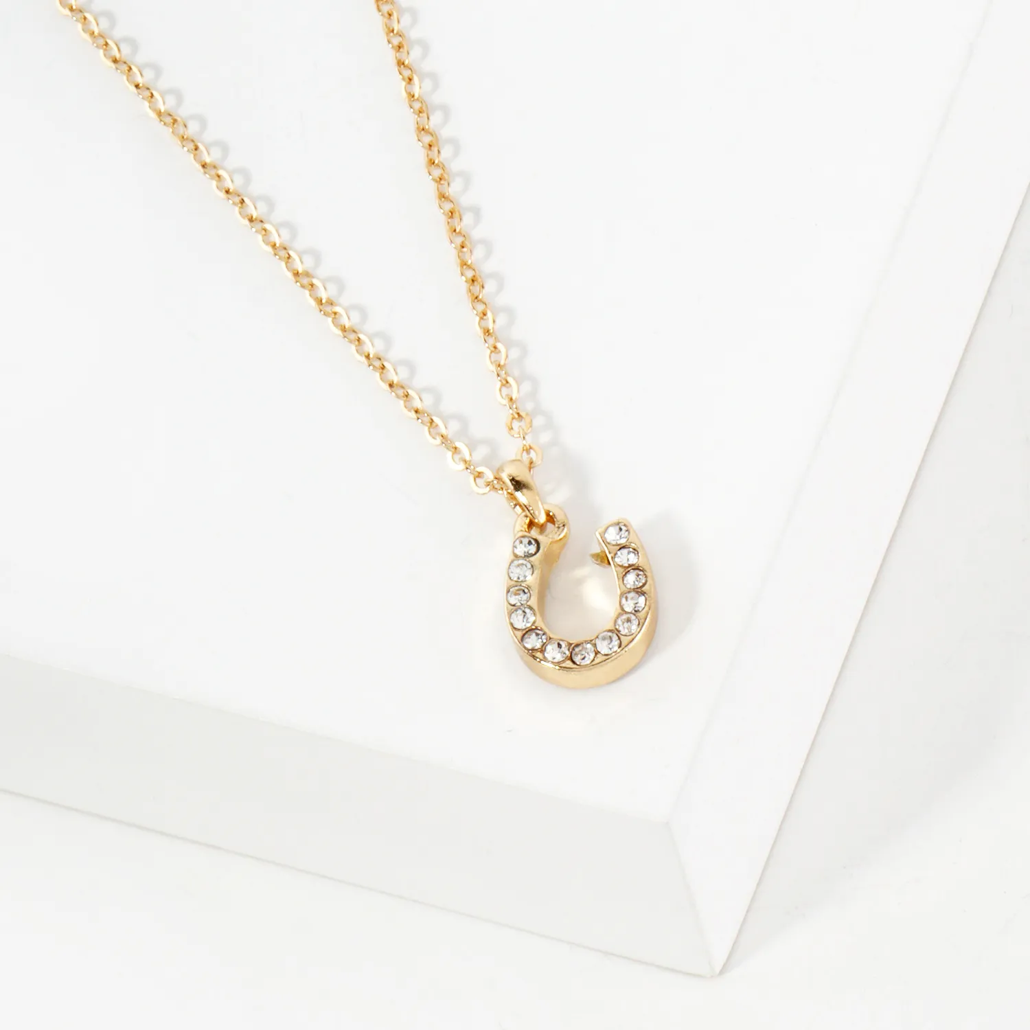 Crystal-Pave Lucky Horseshoe Pendant Necklace