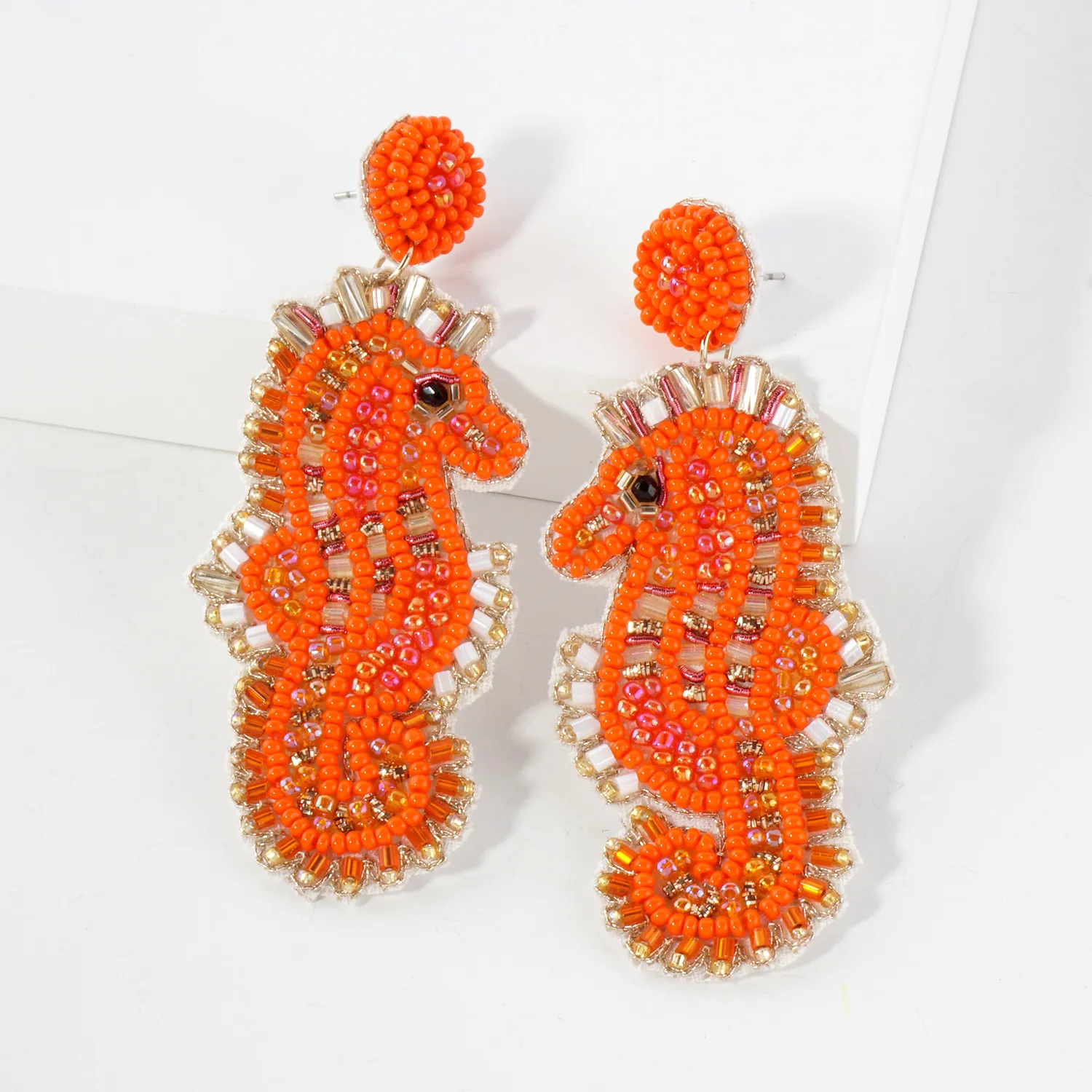 Glass Beaded Seahorse Drop Sea-Life Statement Earrings