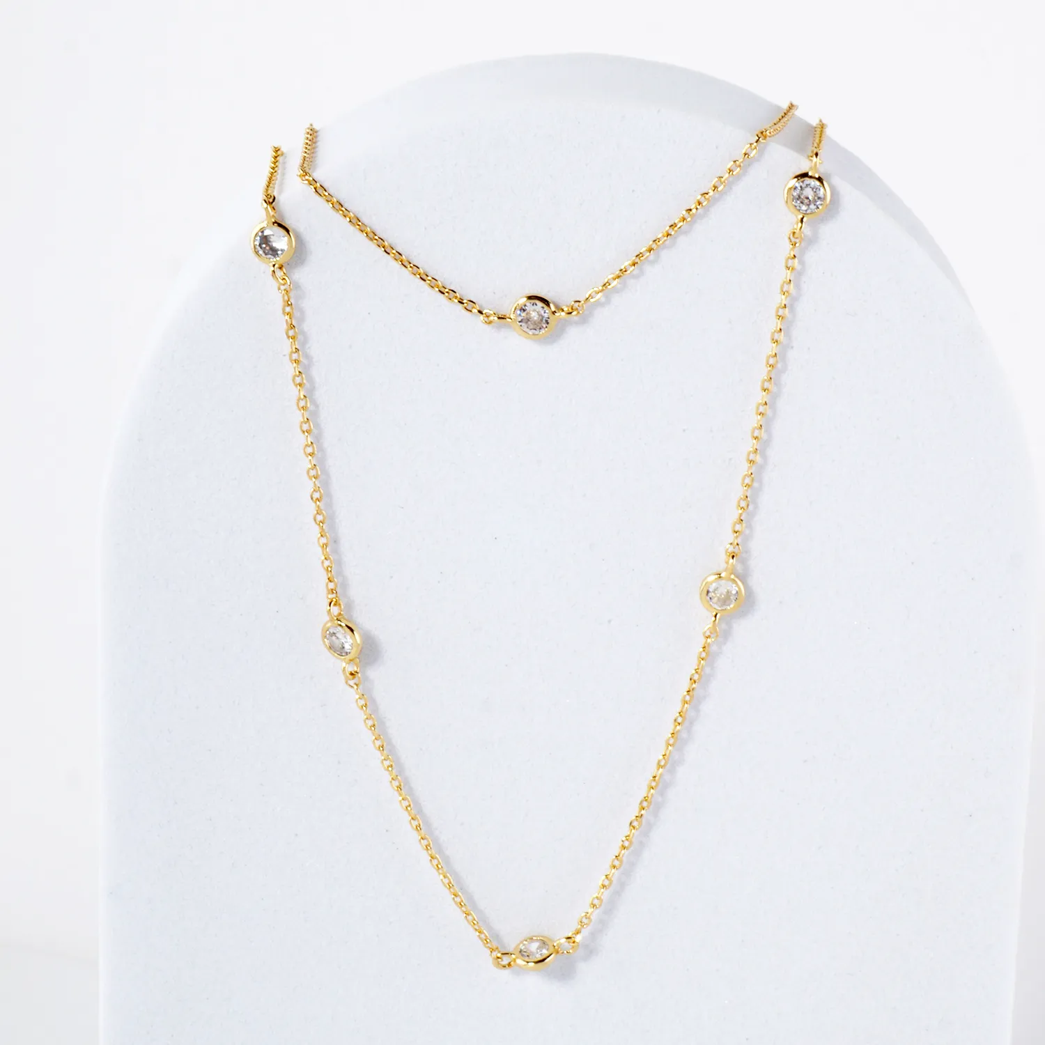 3mm CZ 14K-Gold-Dipped Brass Station Necklace