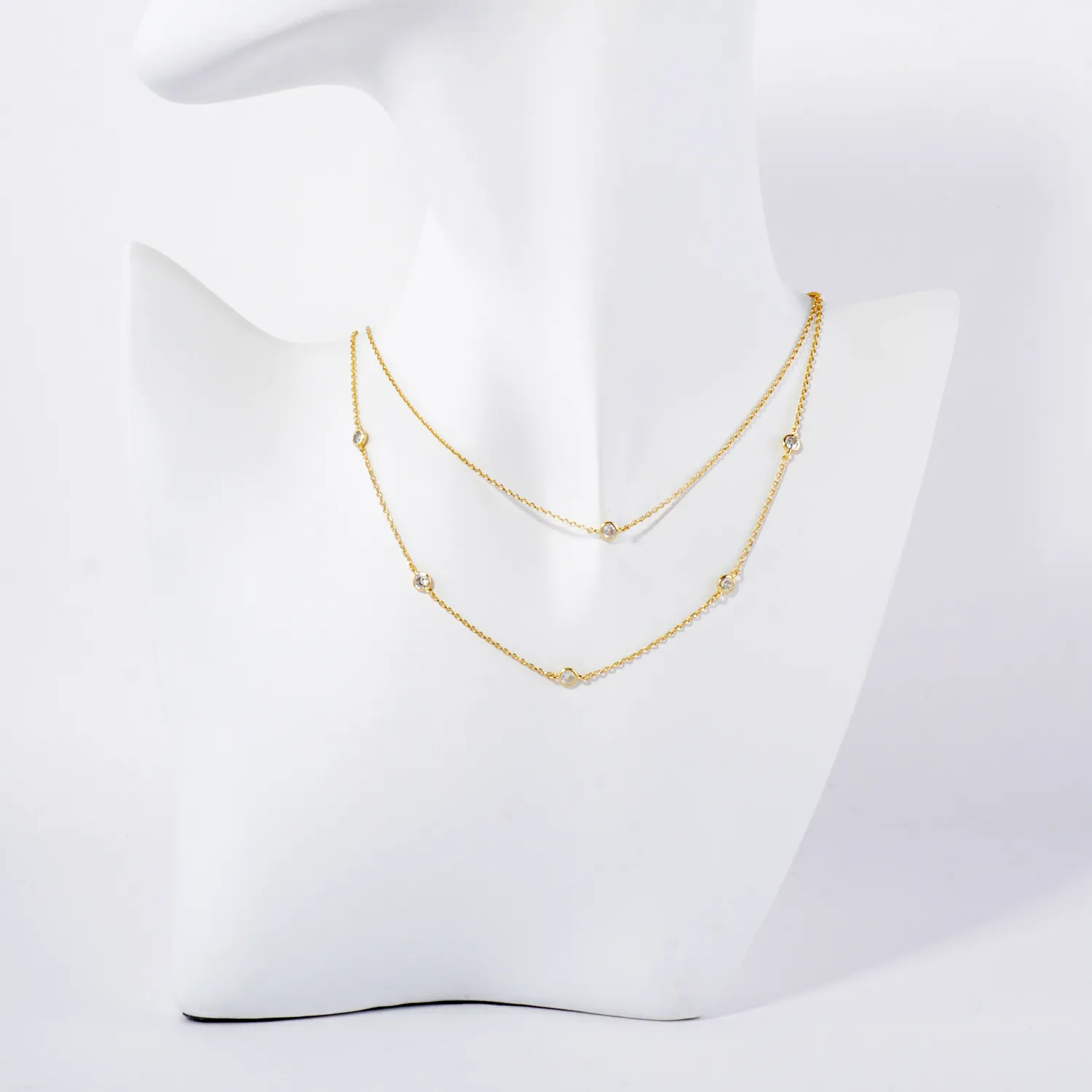 3mm CZ 14K-Gold-Dipped Brass Station Necklace