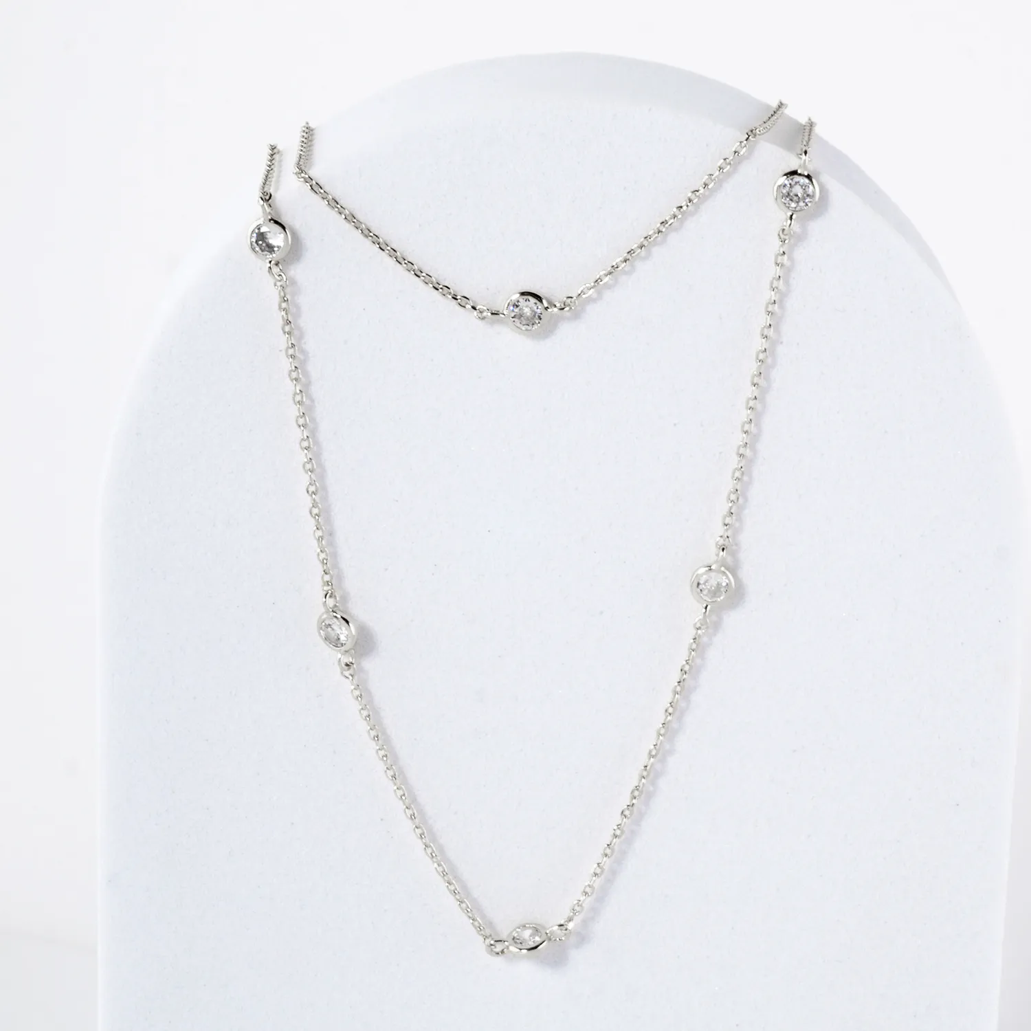 3mm CZ 14K-Gold-Dipped Brass Station Necklace