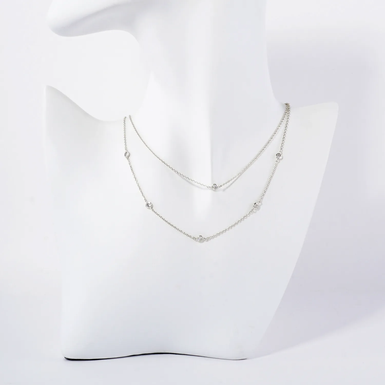 3mm CZ 14K-Gold-Dipped Brass Station Necklace
