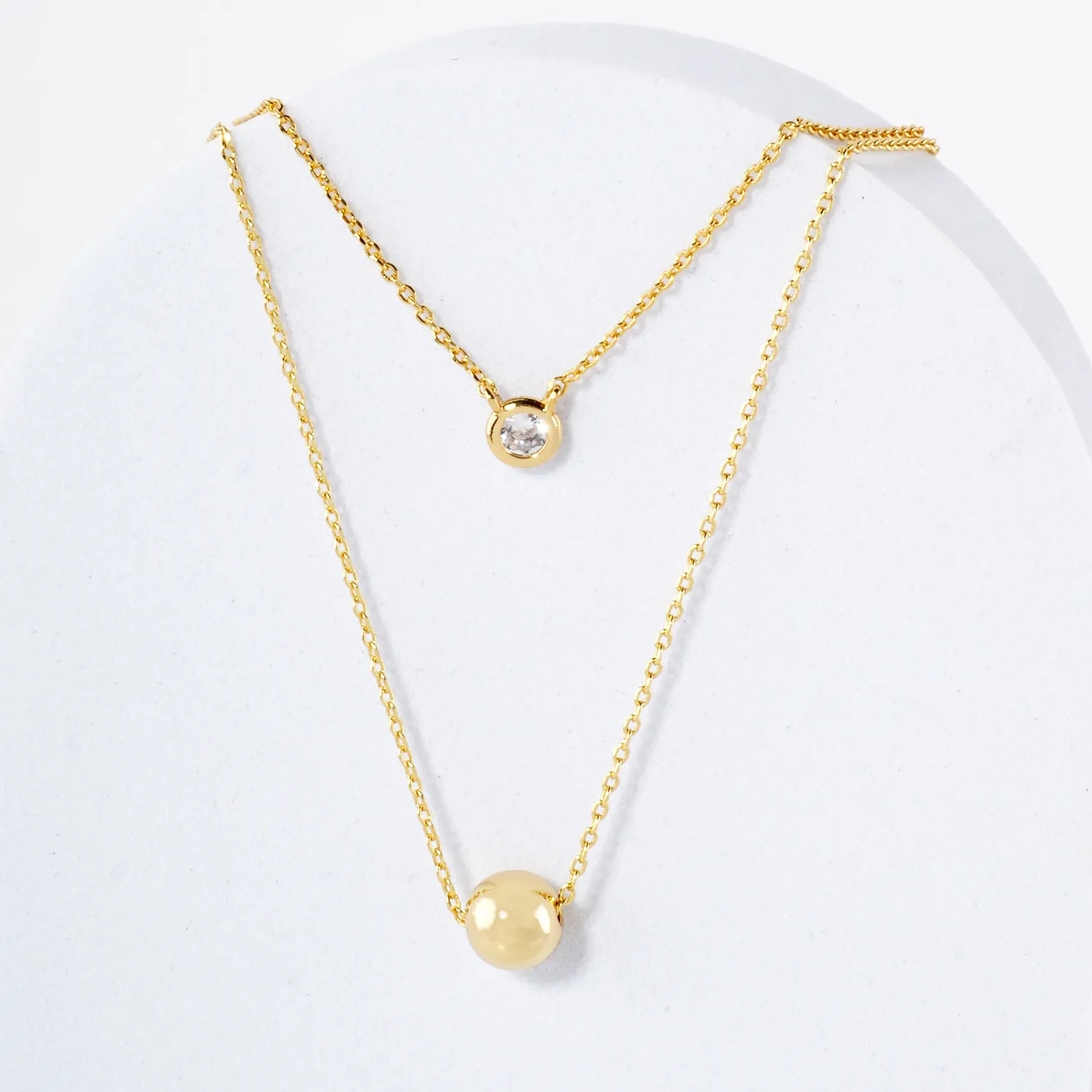 3mm CZ Brass Ball Pendant 18K-Gold-Dipped Layered Necklace