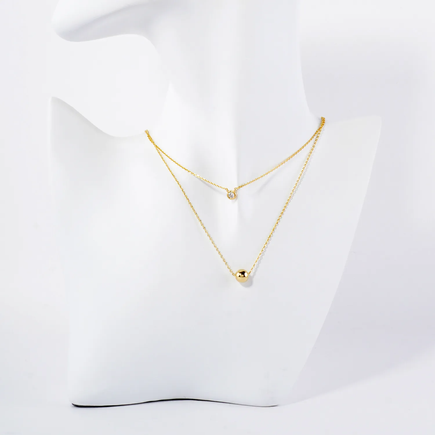 3mm CZ Brass Ball Pendant 18K-Gold-Dipped Layered Necklace