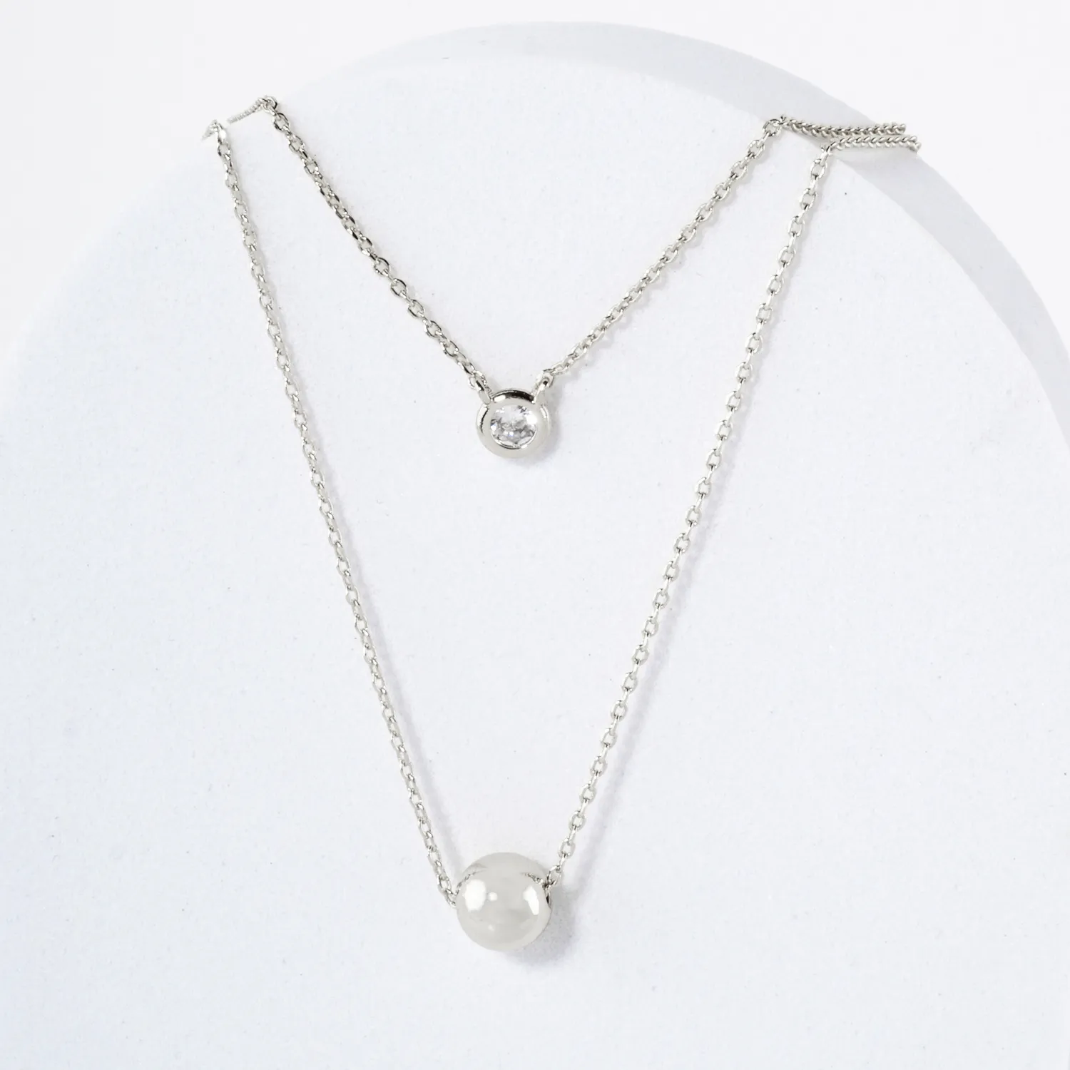 3mm CZ Brass Ball Pendant 18K-Gold-Dipped Layered Necklace