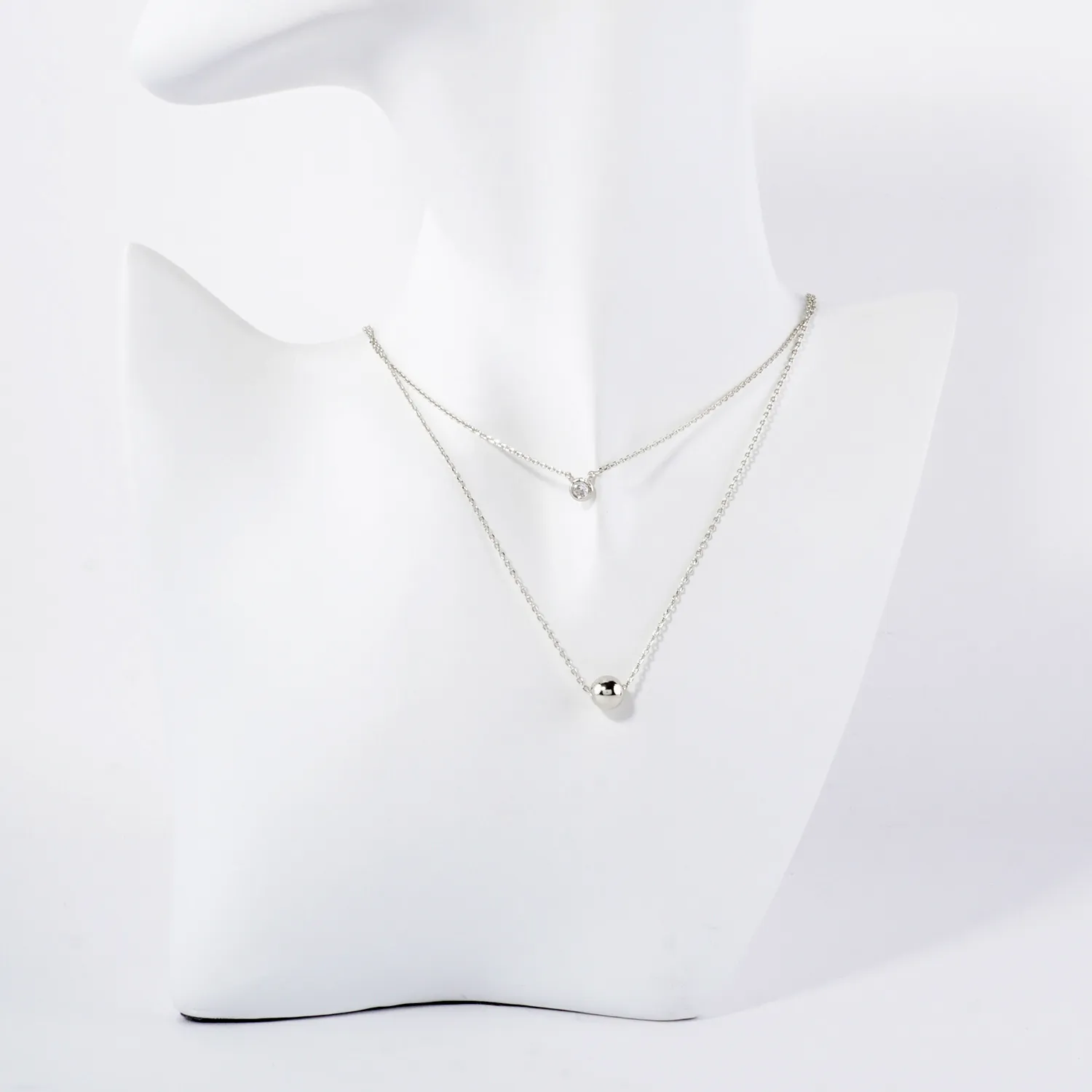 3mm CZ Brass Ball Pendant 18K-Gold-Dipped Layered Necklace