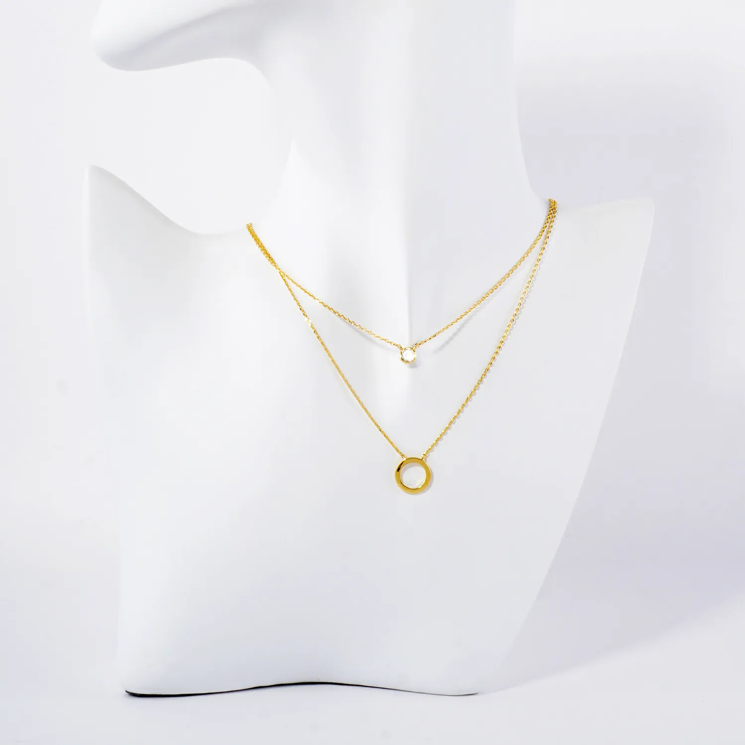 3mm CZ Circle Pendant 18K-Gold-Dipped Layered Necklace