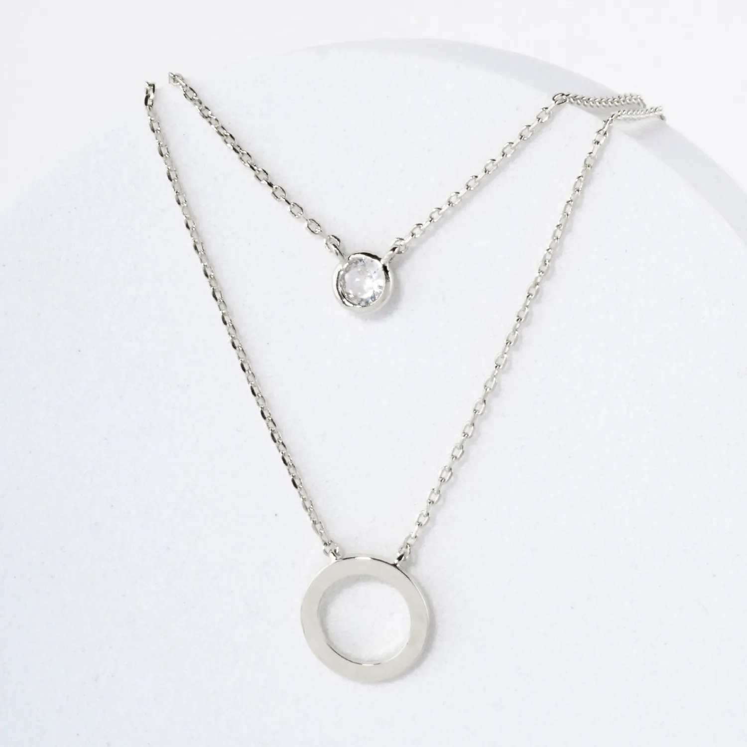 3mm CZ Circle Pendant 18K-Gold-Dipped Layered Necklace