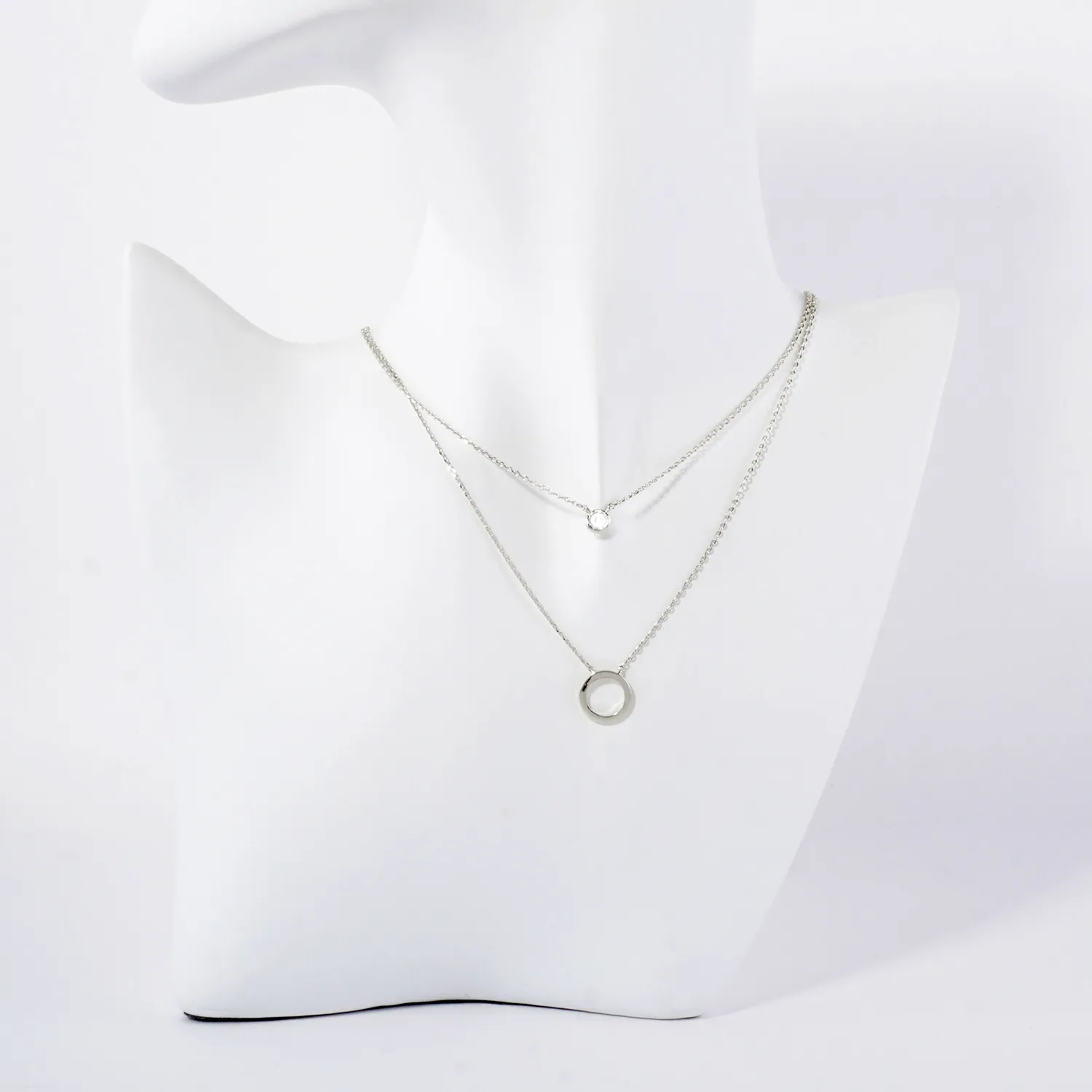 3mm CZ Circle Pendant 18K-Gold-Dipped Layered Necklace