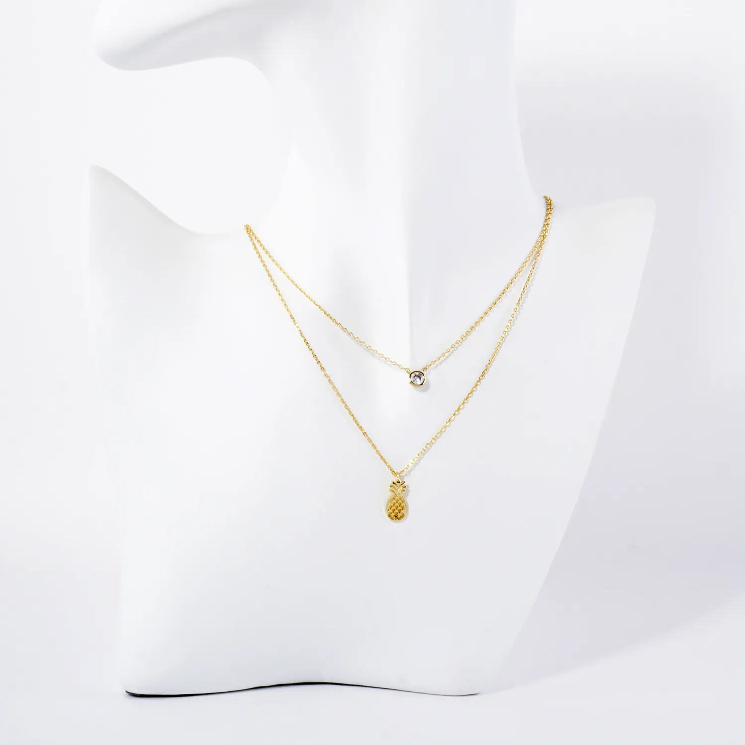 3mm CZ Pineapple Pendant 18K-Gold-Dipped Layered Necklace