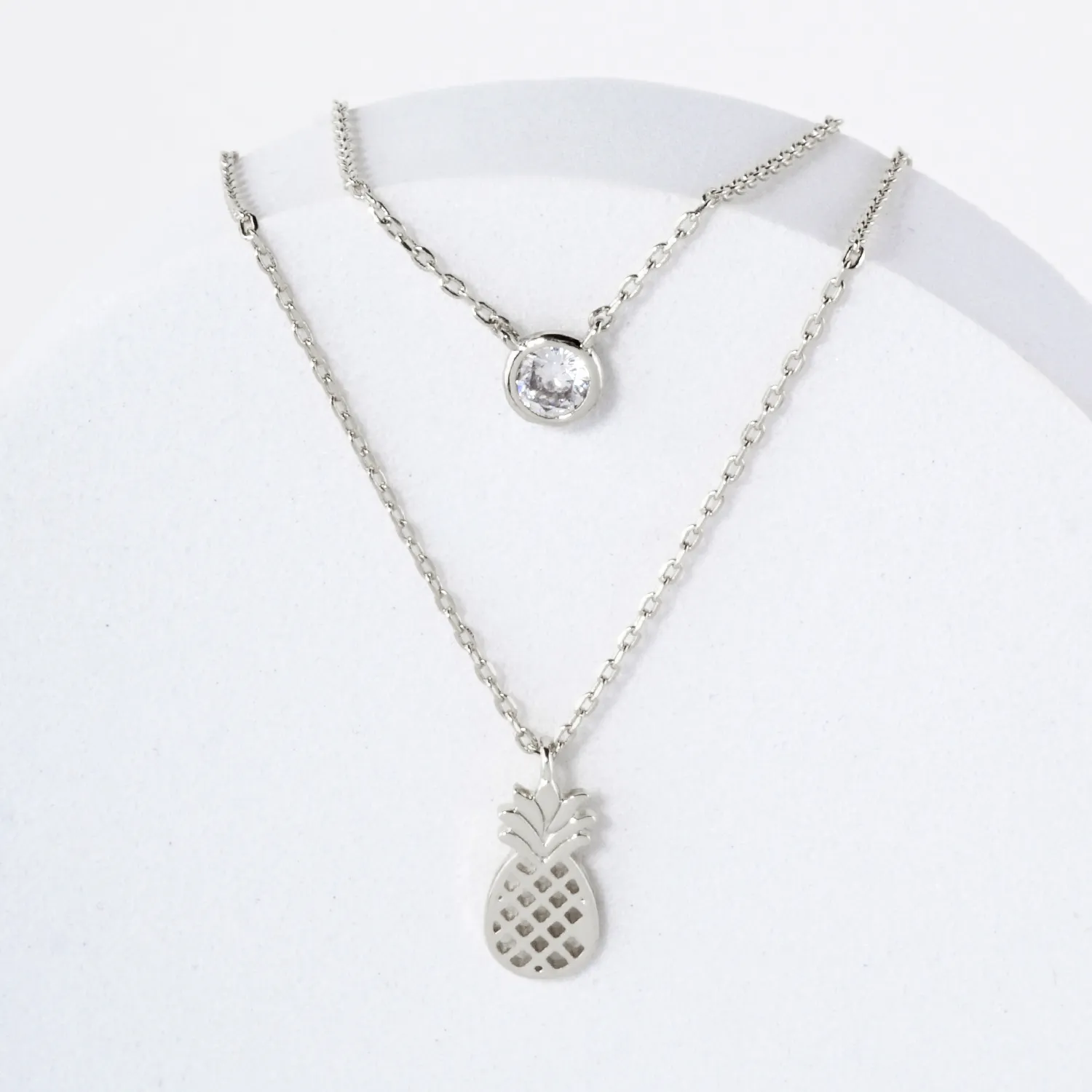 3mm CZ Pineapple Pendant 18K-Gold-Dipped Layered Necklace