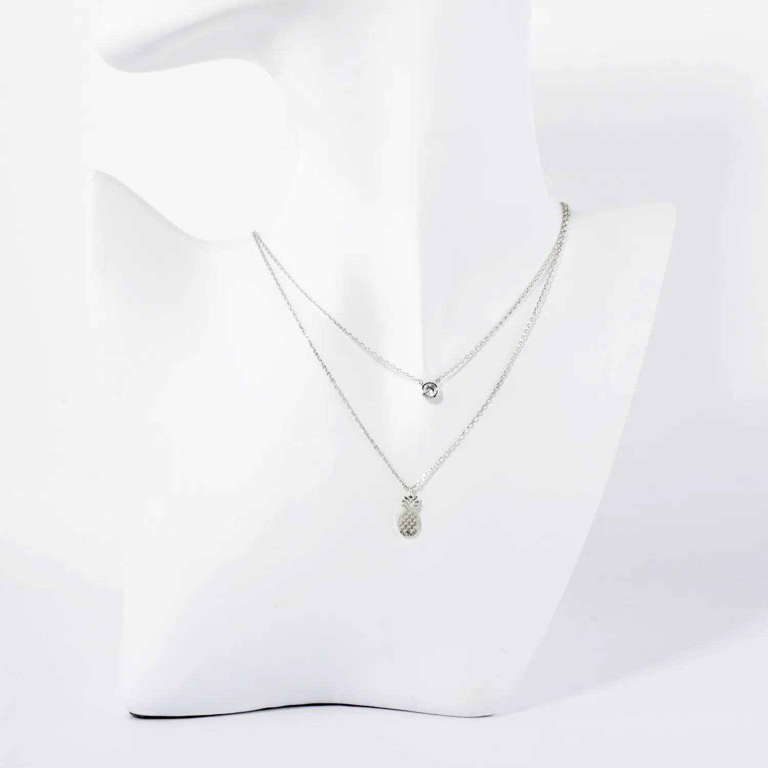 3mm CZ Pineapple Pendant 18K-Gold-Dipped Layered Necklace