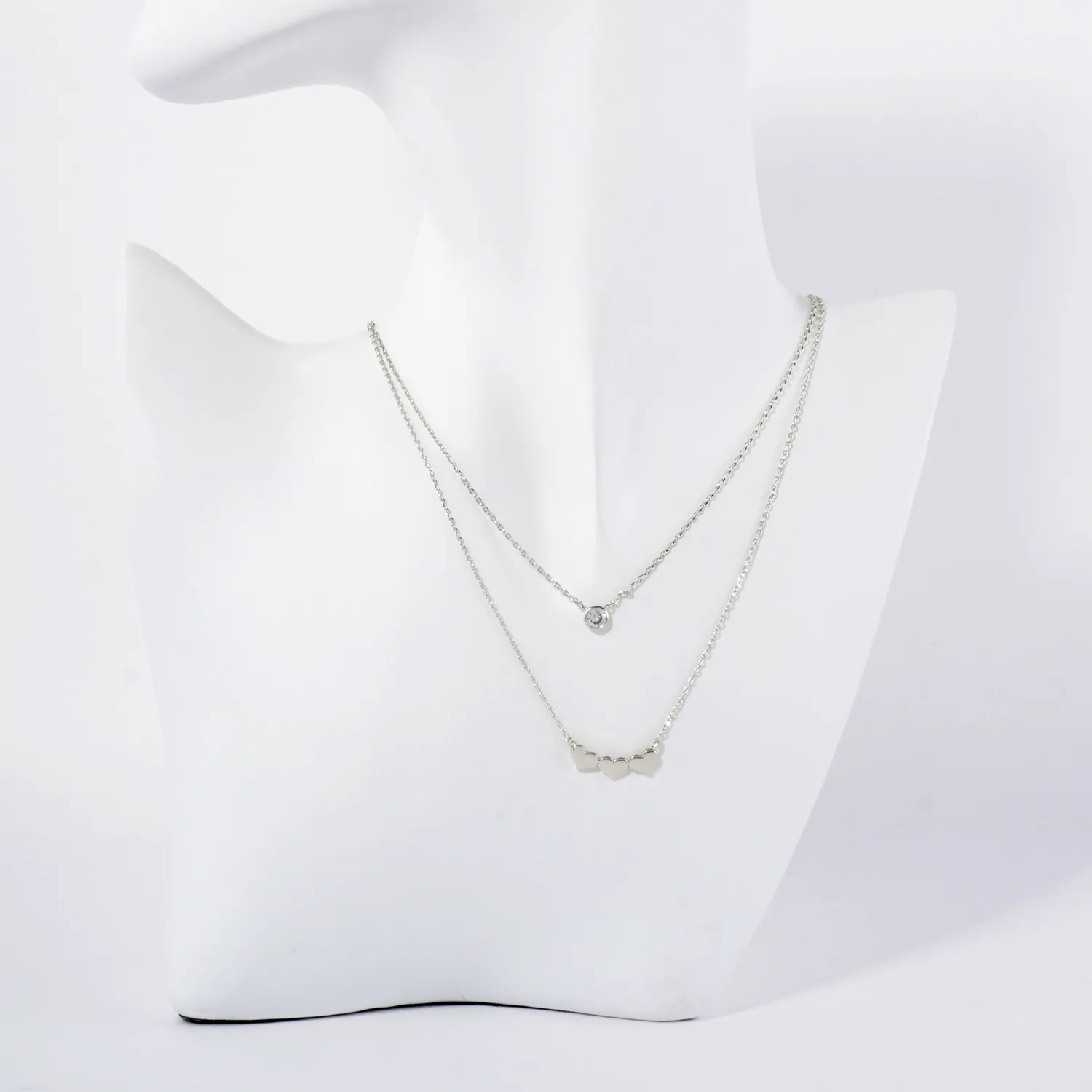 3mm CZ Three Hearts Pendant 18K-Gold-Dipped Layered Necklace