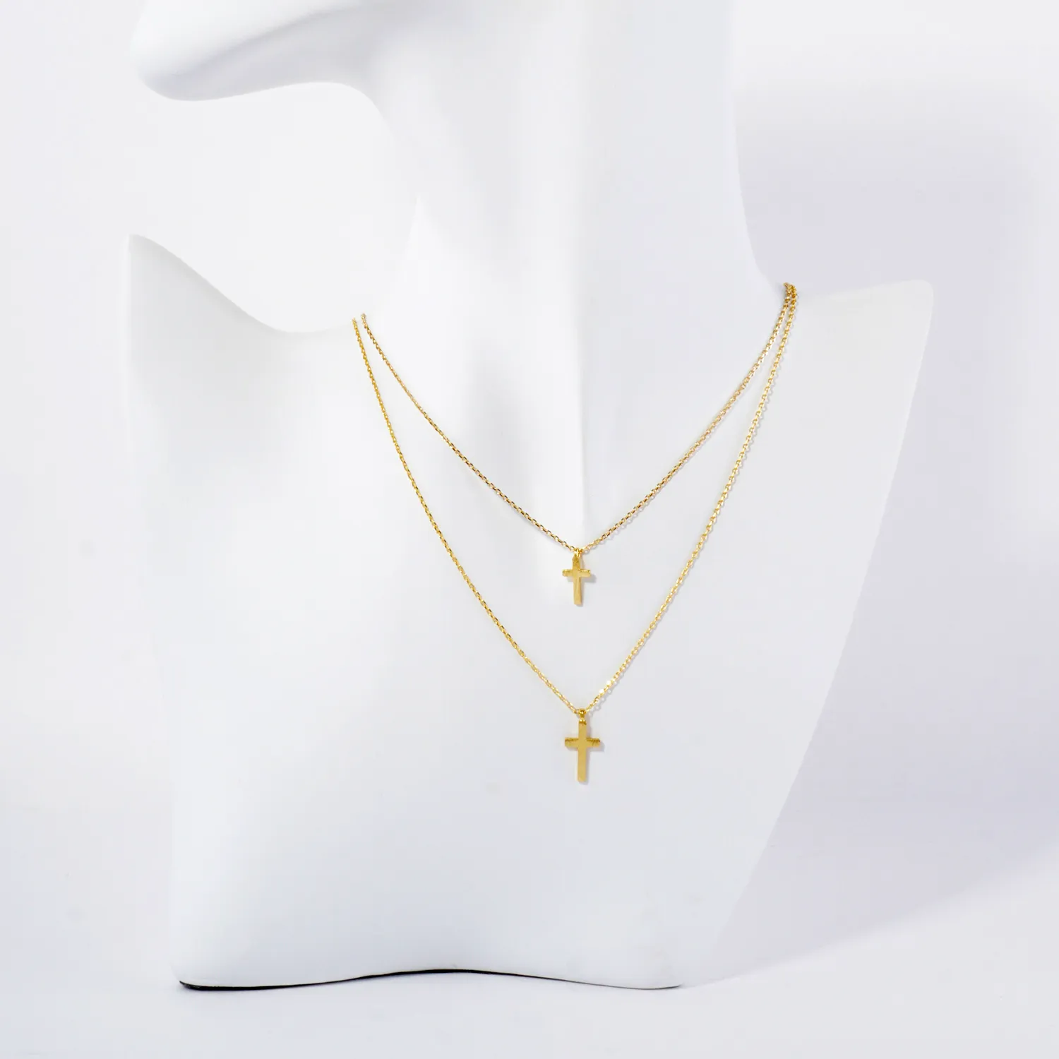 Brushed-Textured Double Cross Pendant 18K-Gold-Dipped Layered Necklace