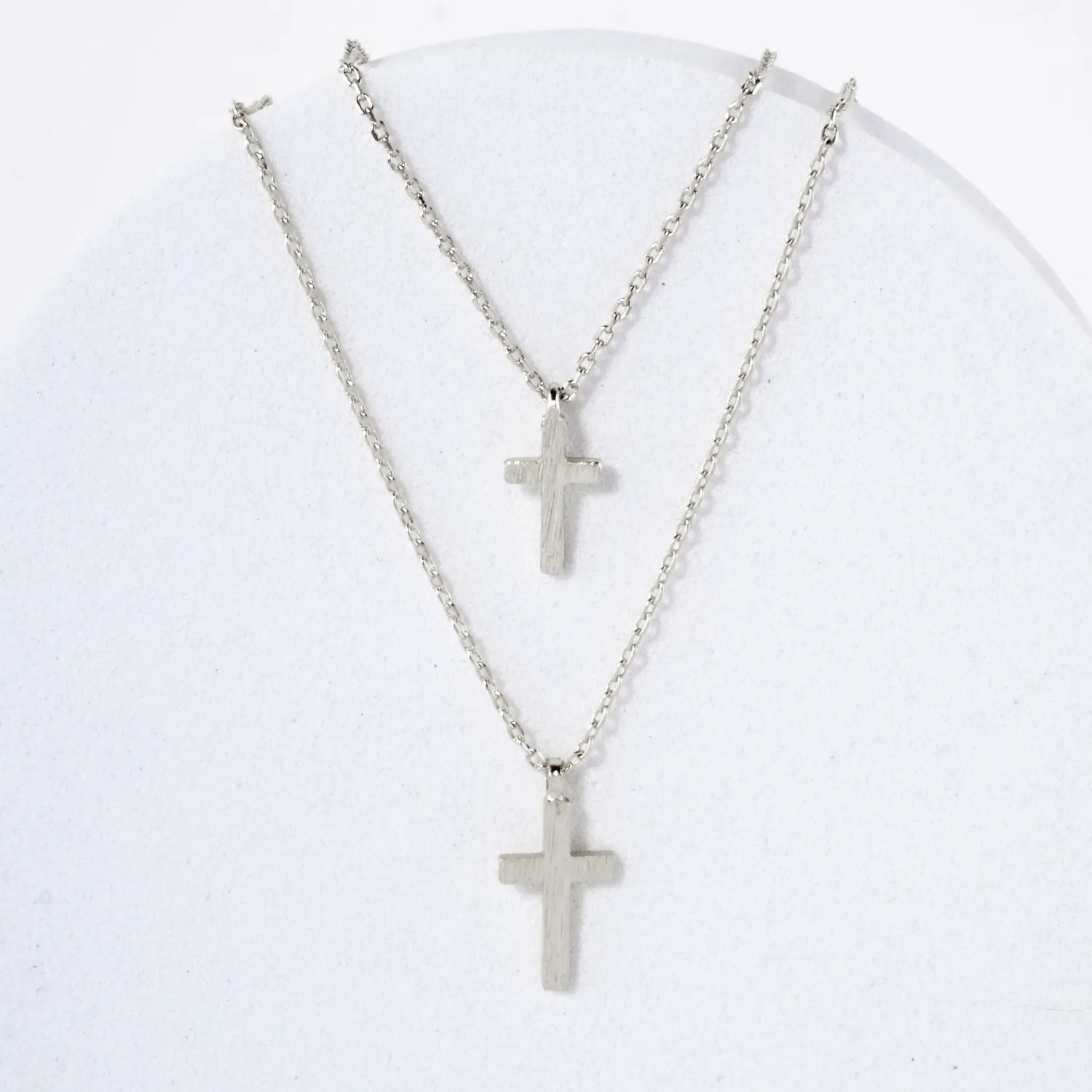 Brushed-Textured Double Cross Pendant 18K-Gold-Dipped Layered Necklace