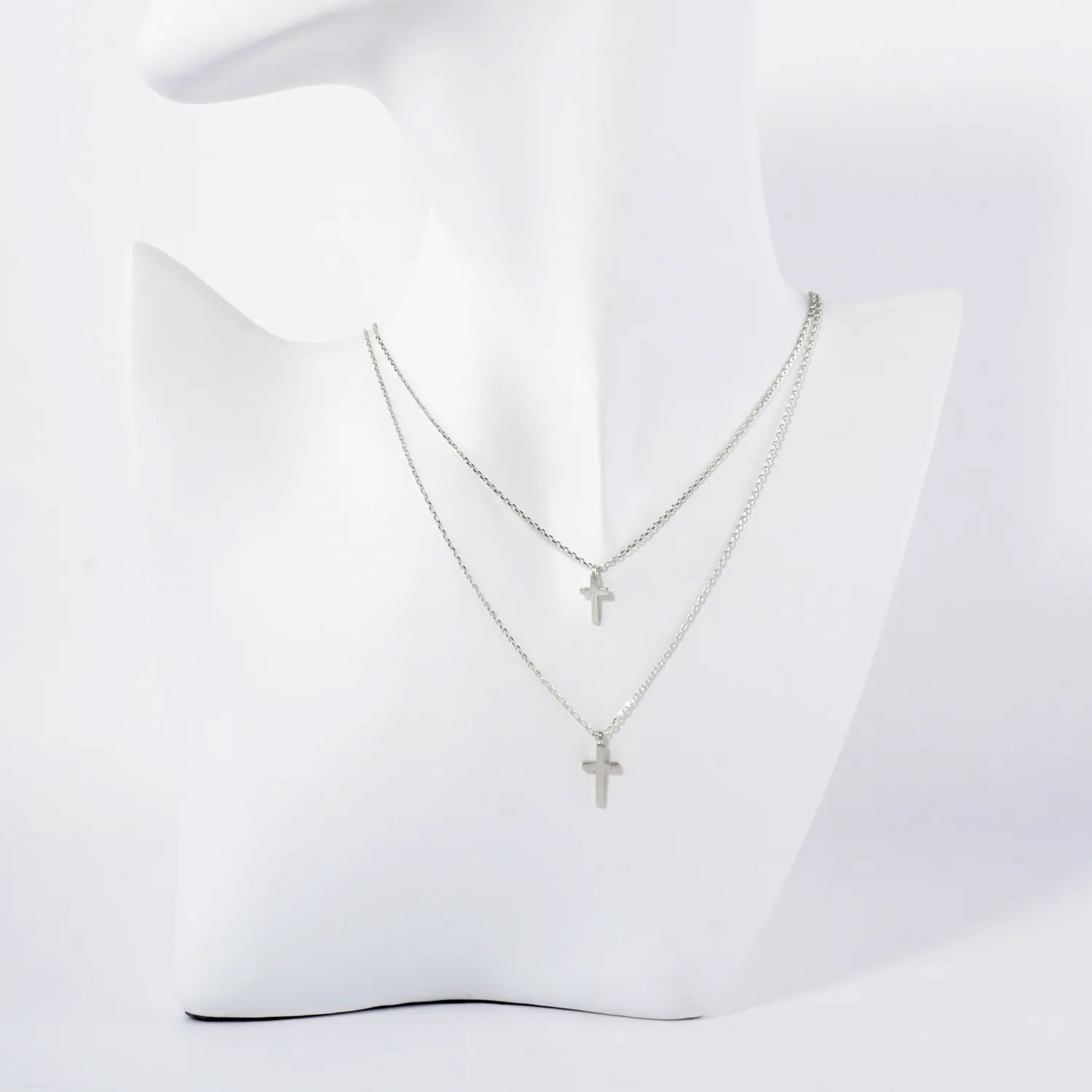 Brushed-Textured Double Cross Pendant 18K-Gold-Dipped Layered Necklace
