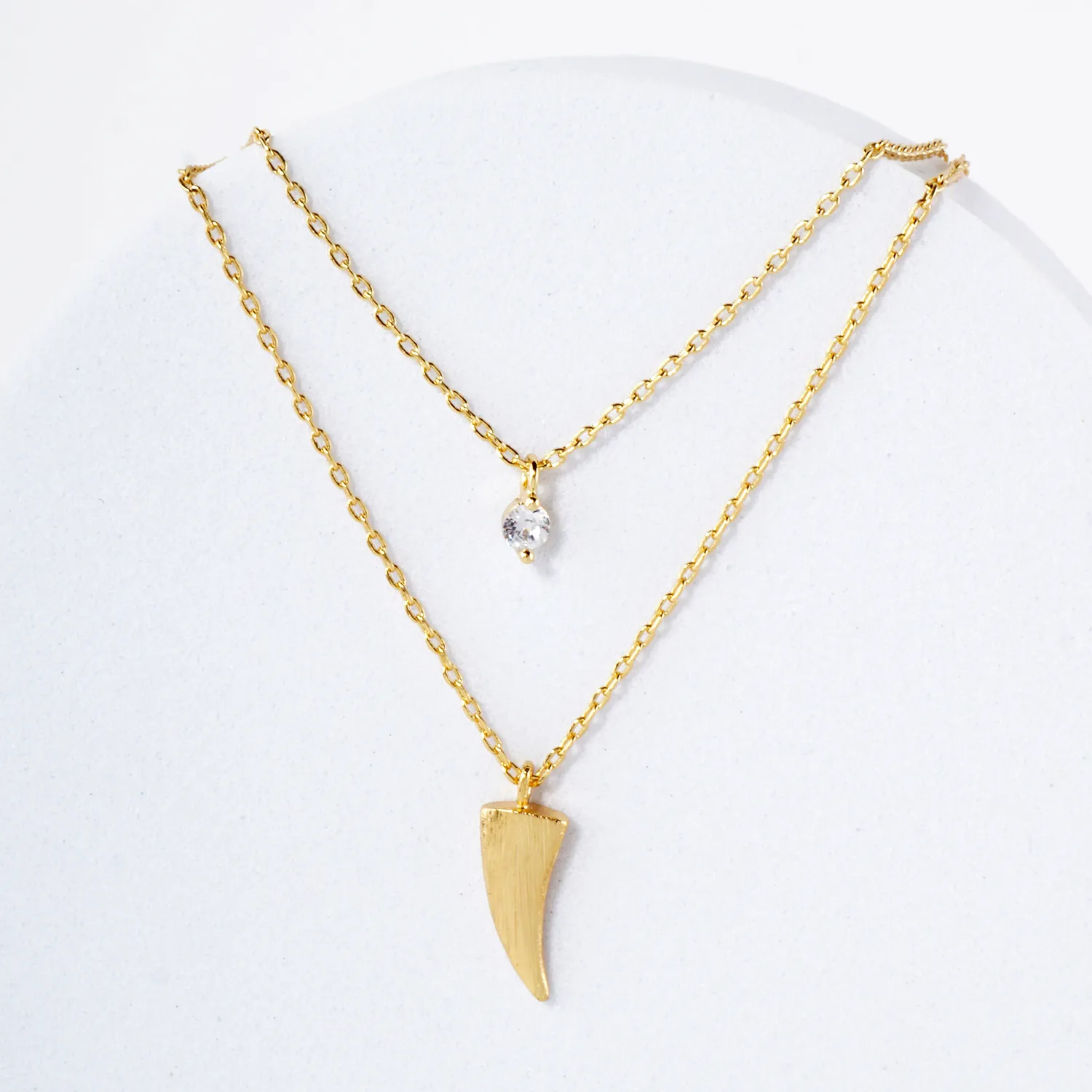 CZ Brass Ivory Pendant 18K-Gold-Dipped Layered Necklace